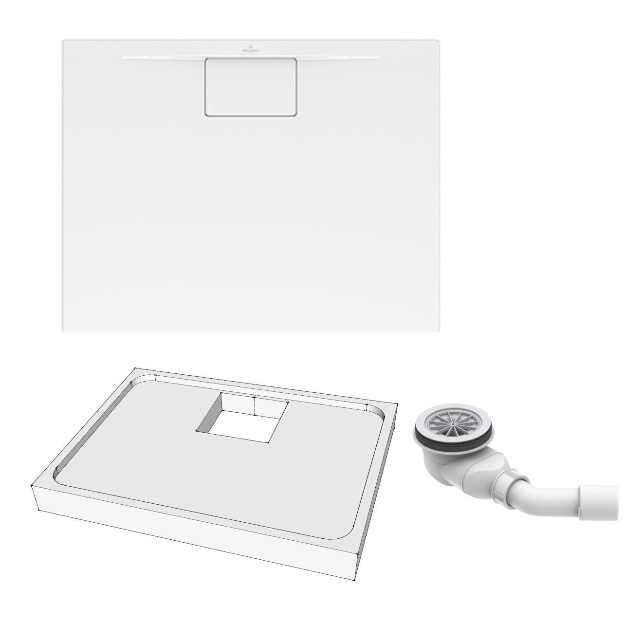 Villeroy & Boch Duschwanne inkl. Wannenträger und Ablaufgarnitur „Architectura MetalRim“ 100 × 80 cm