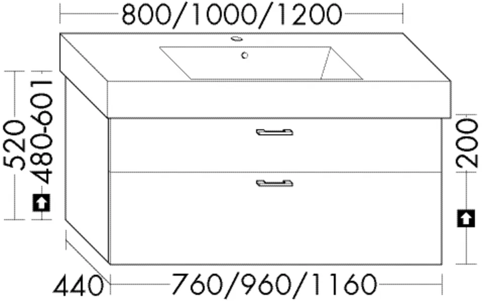 Waschtischunterschrank Sys30 von burgbad - Catalano Premium 80SVPN/80DVPN, 1 Schublade oben, 1 Auszug unten, 440x760x520 mm, mit Siphonausschnitt