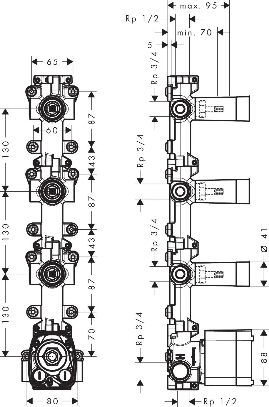 Hansgrohe AXOR One Grundkörper für Thermostatmodul Unterputz 3 Verbraucher Hansgrohe AXOR One Grundkörper für Thermostatmodul Unterputz 3 Verbraucher