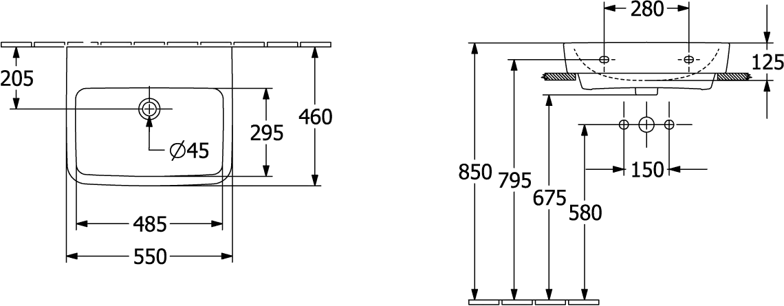 Villeroy & Boch Einbau-/Aufsatz Wandwaschtisch geschliffen „O.novo“ 550 × 460 × 175 mm, für Becken mittig, ohne Hahnlochbohrung in Weiß Alpin Villeroy & Boch Einbau-/Aufsatz Wandwaschtisch geschliffen „O.novo“ 550 × 460 × 175 mm, für Becken mittig, ohne Hahnlochbohrung in Weiß Alpin
