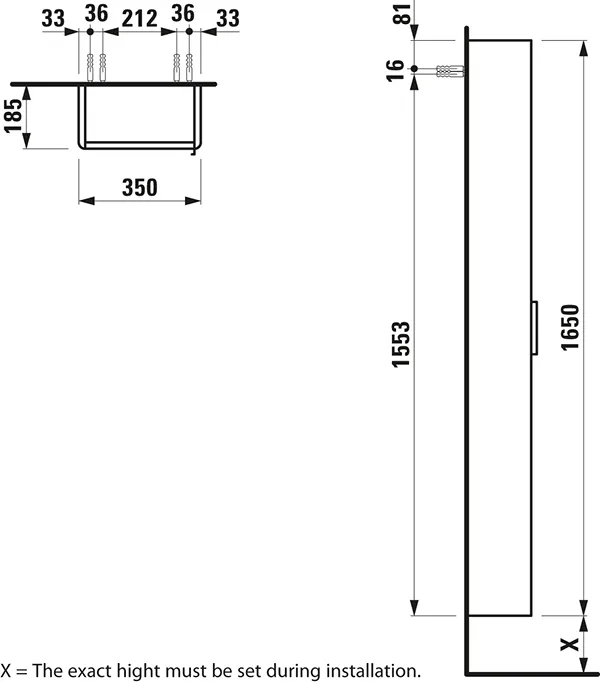 Laufen Hochschrank „BASE“ 350 × 1650 × 185 mm Weiß matt