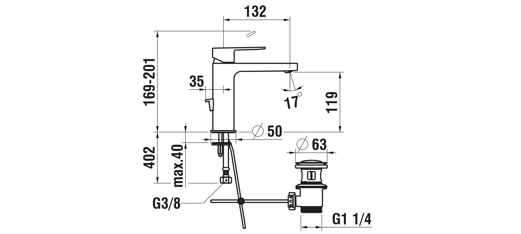 Laufen NEJA H311511, halbhohe Einhebel-Waschtischmischer mit Festauslauf, 132mm Ausladung, 169mm Höhe, chrom