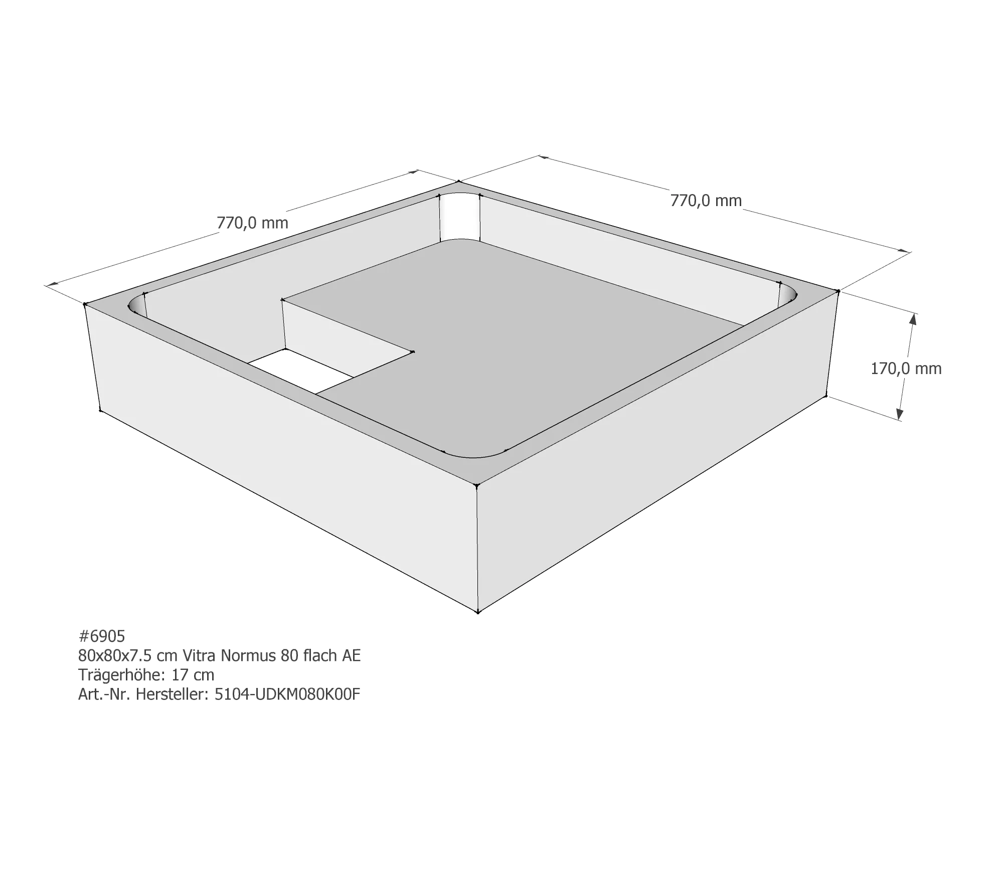 Duschwannenträger für VitrA Normus flach 80 × 80 × 7,5 cm Duschwannenträger für VitrA Normus flach 80 × 80 × 7,5 cm