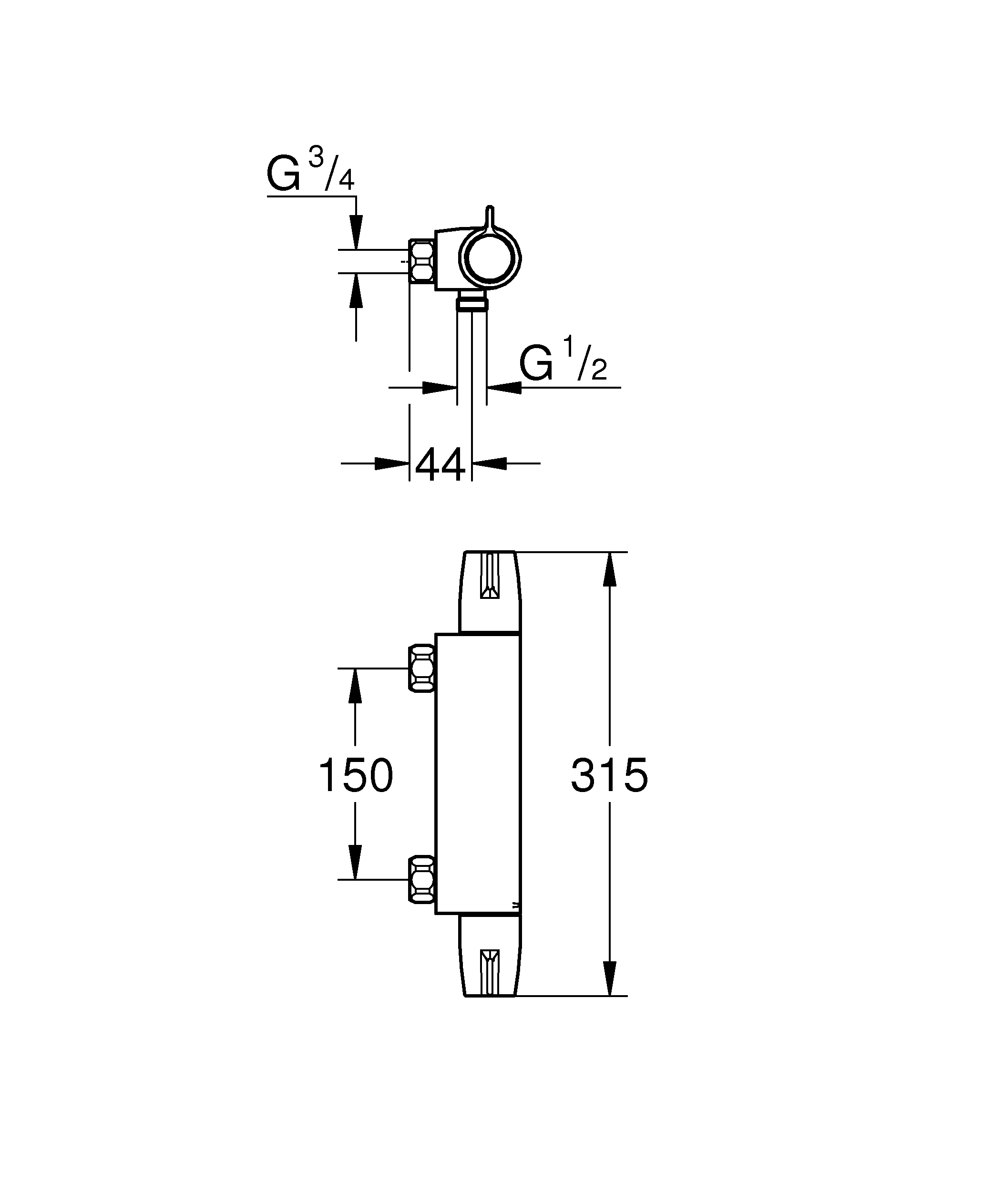 Thermostat-Brausebatterie Grohtherm Special 34681, Wandmontage, ohne S-Anschlüsse und Abdeckungen, chrom