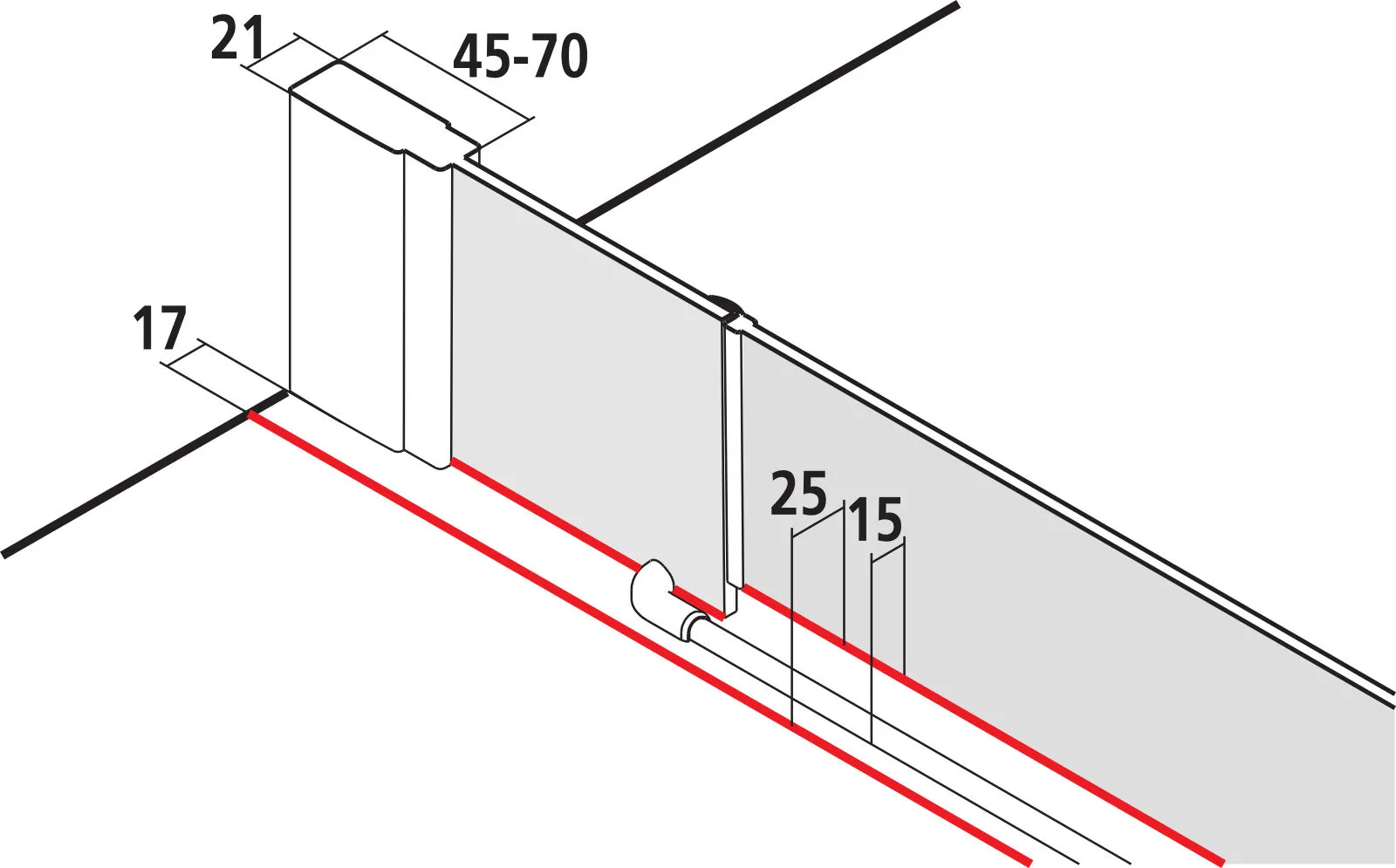 Kermi Duschtür Viertelkreis-Duschkabine Schwingtüren mit Festfeldern mit Wandprofil „LIGA“ 200 cm Glas Klar, Profile Schwarz Soft (RAL 9005), Drehtür mit festem Paneel