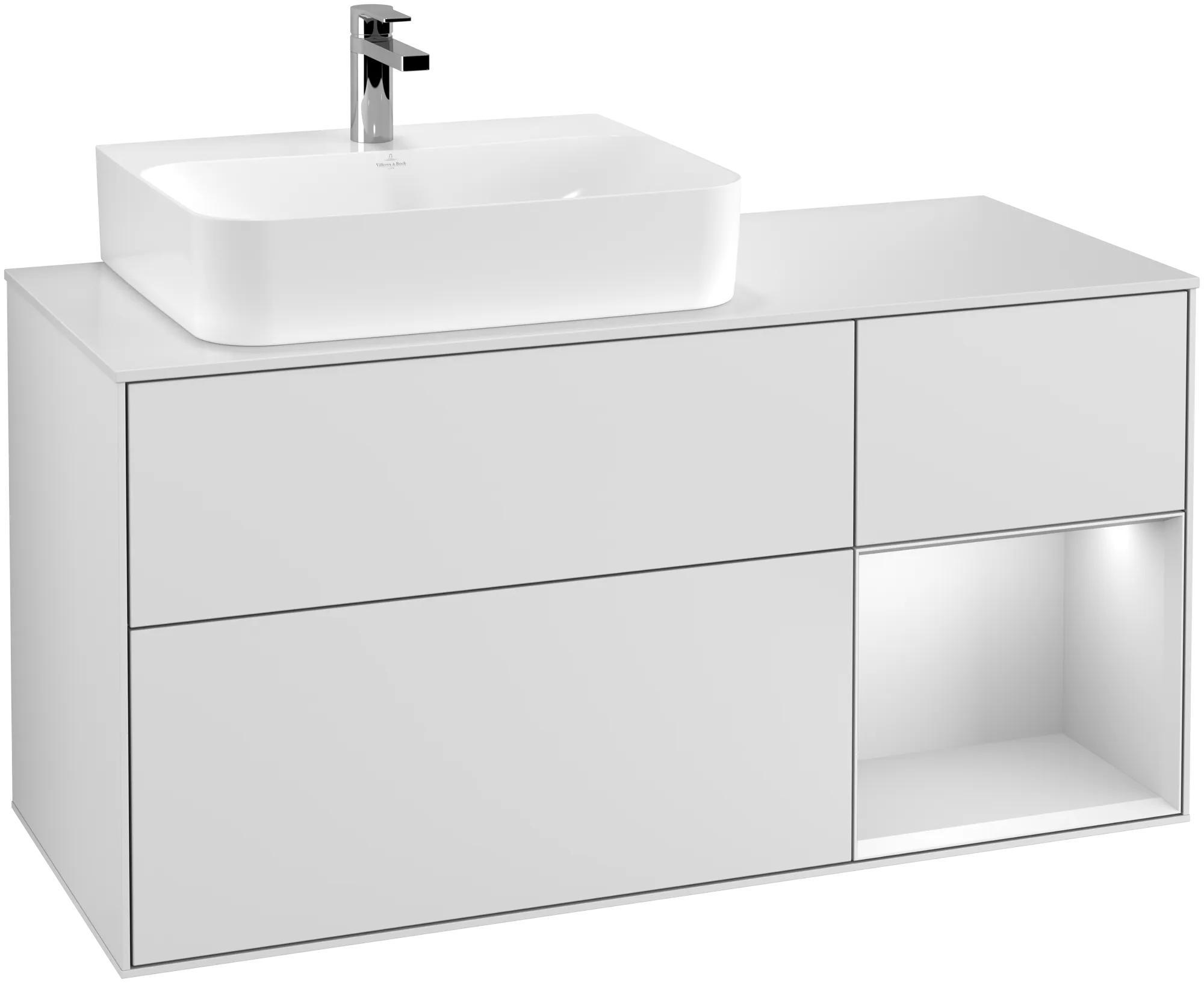 Villeroy & Boch Finion Waschbeckenunterschrank F15, 1200x603x501mm, White Matt Lacquer / Glass White Matt