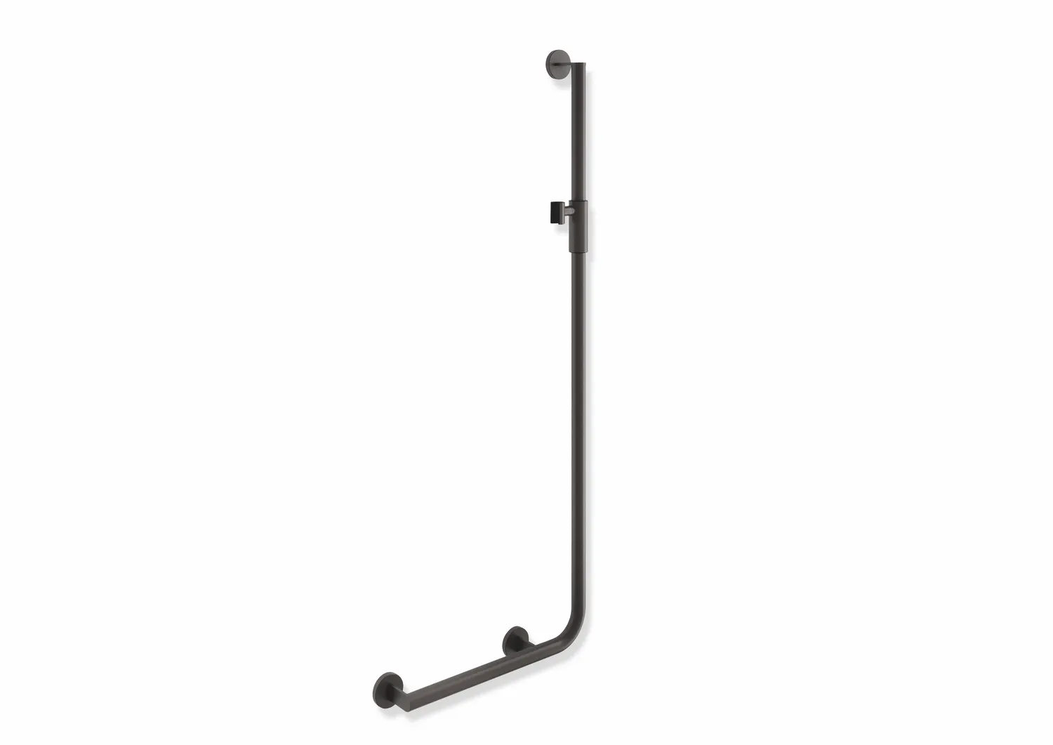 HEWI Winkelgriff mit Brausehalter System 900, Edelstahl, pulverbeschichtet, links, 450x1250 mm