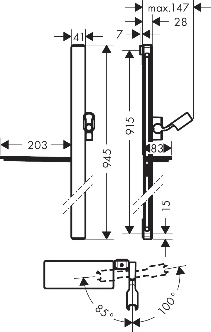 Hansgrohe Unica Brausestange E 90 cm chrom - 945 mm Gesamtlänge, 160 cm Brauseschlauch, stufenlos verstellbare Handbrausehalterung