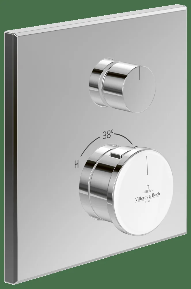 Villeroy & Boch Unterputz-Thermostat Vea, eckig, Chrom, 157 x 45 x 157 mm, Thermostatfunktion mit Einwege-Mengenregulierung