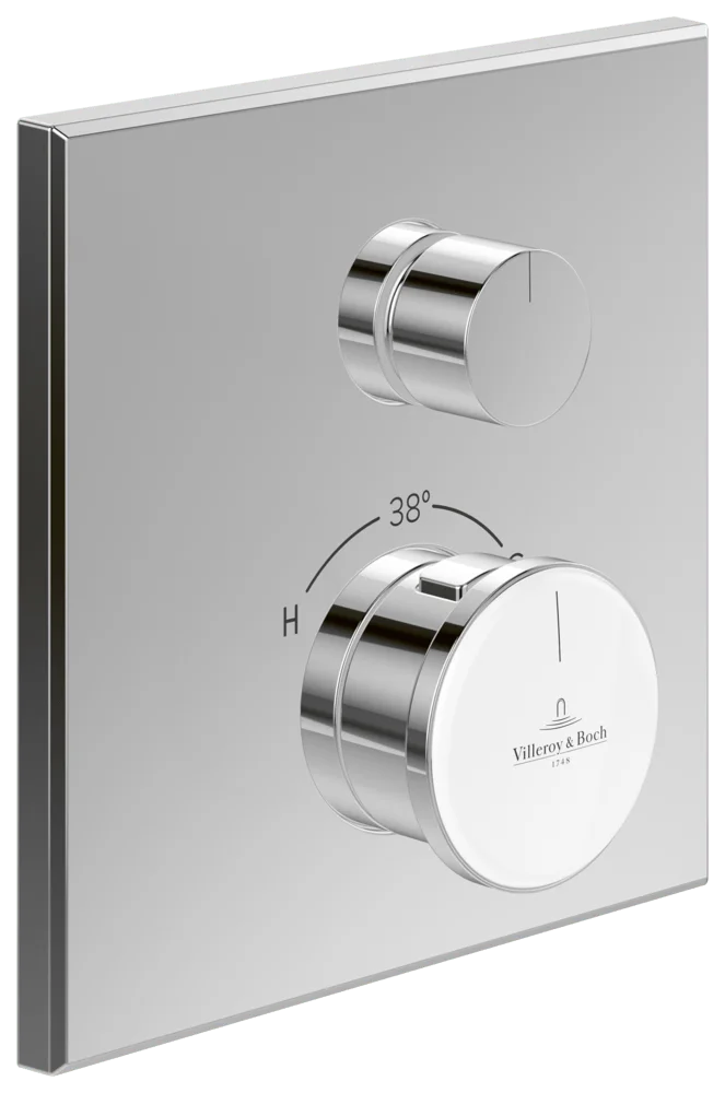 Villeroy & Boch Unterputz-Thermostat Vea, eckig, Chrom, 157 x 45 x 157 mm, Thermostatfunktion mit Einwege-Mengenregulierung
