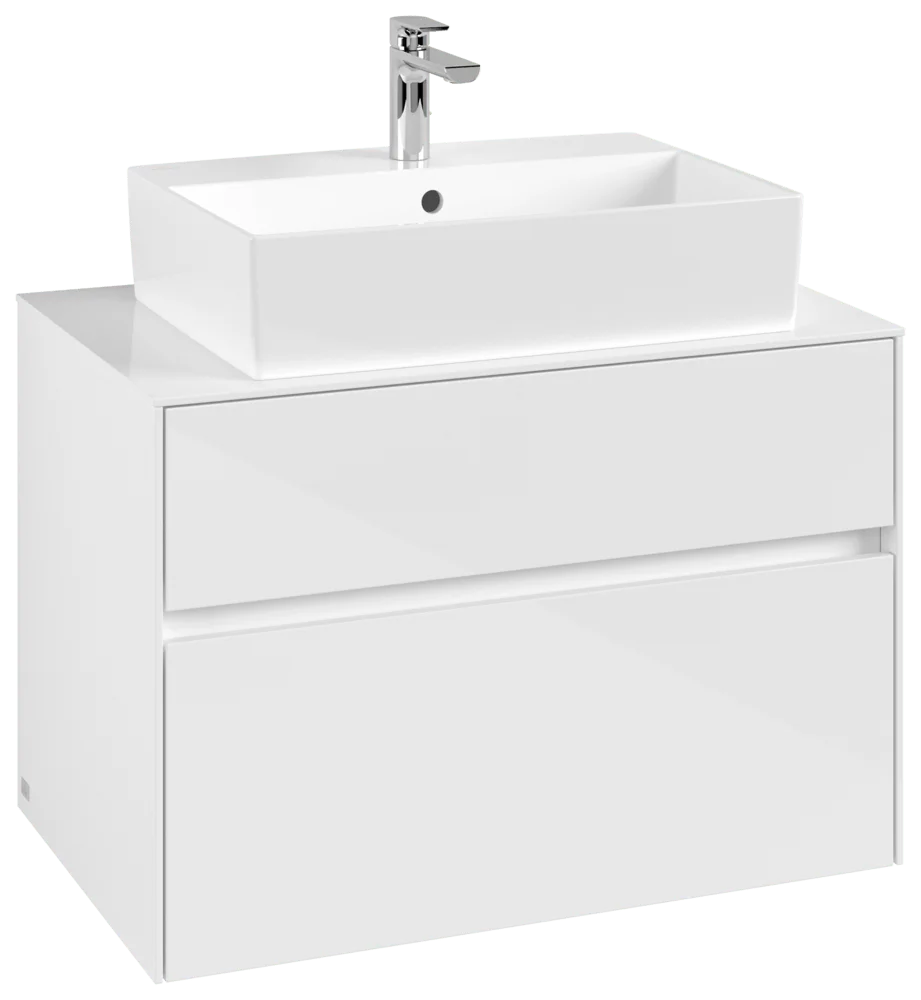 Villeroy & Boch Waschbeckenunterschrank Collaro C12400, Eckig Glossy White, 800x548x500mm, 39kg, mit Absenkautomatik und integrierten Griffen Villeroy & Boch Waschbeckenunterschrank Collaro C12400, Eckig Glossy White, 800x548x500mm, 39kg, mit Absenkautomatik und integrierten Griffen