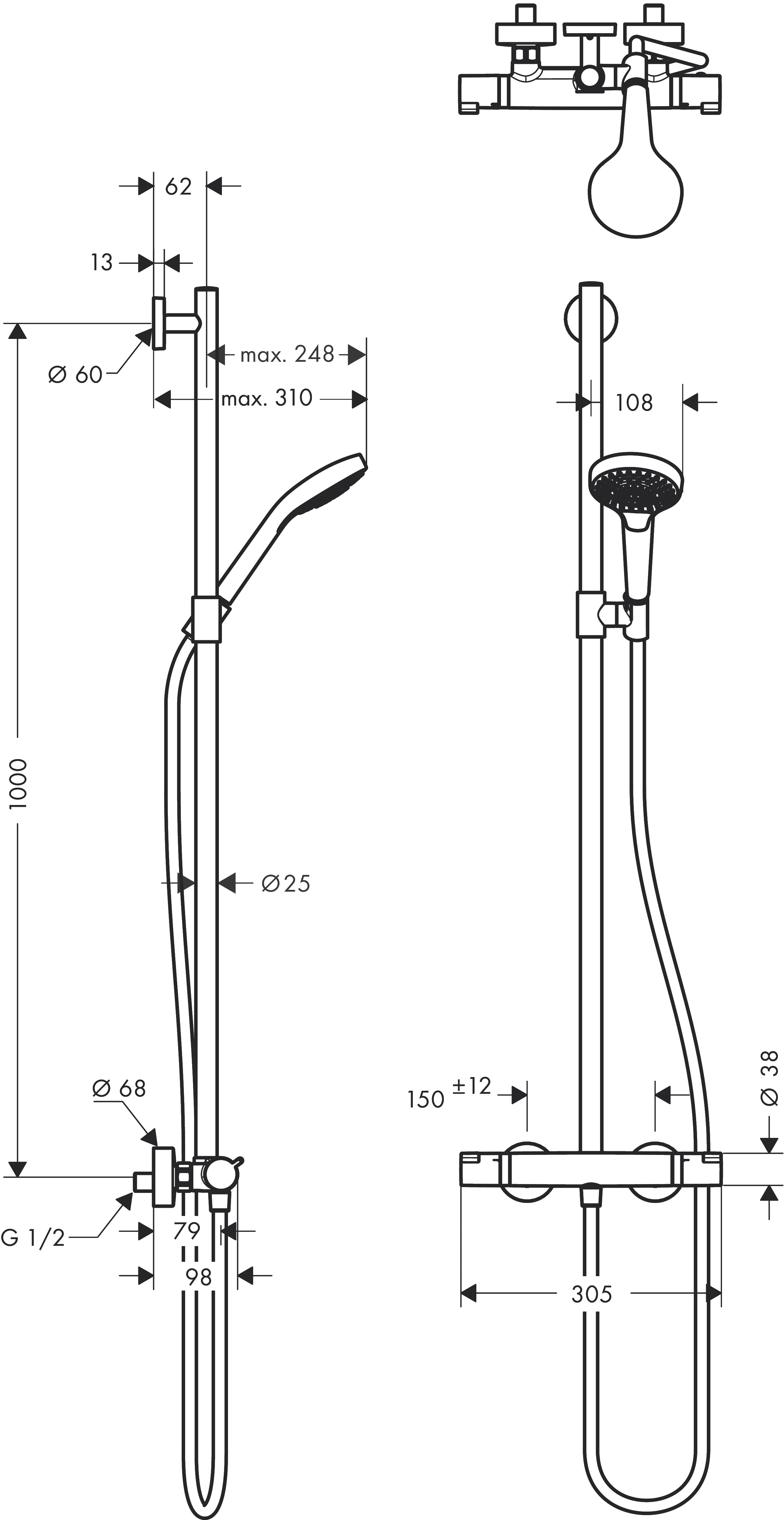 Showerpipe Croma Select S Multi SemiPipe weiss/chrom