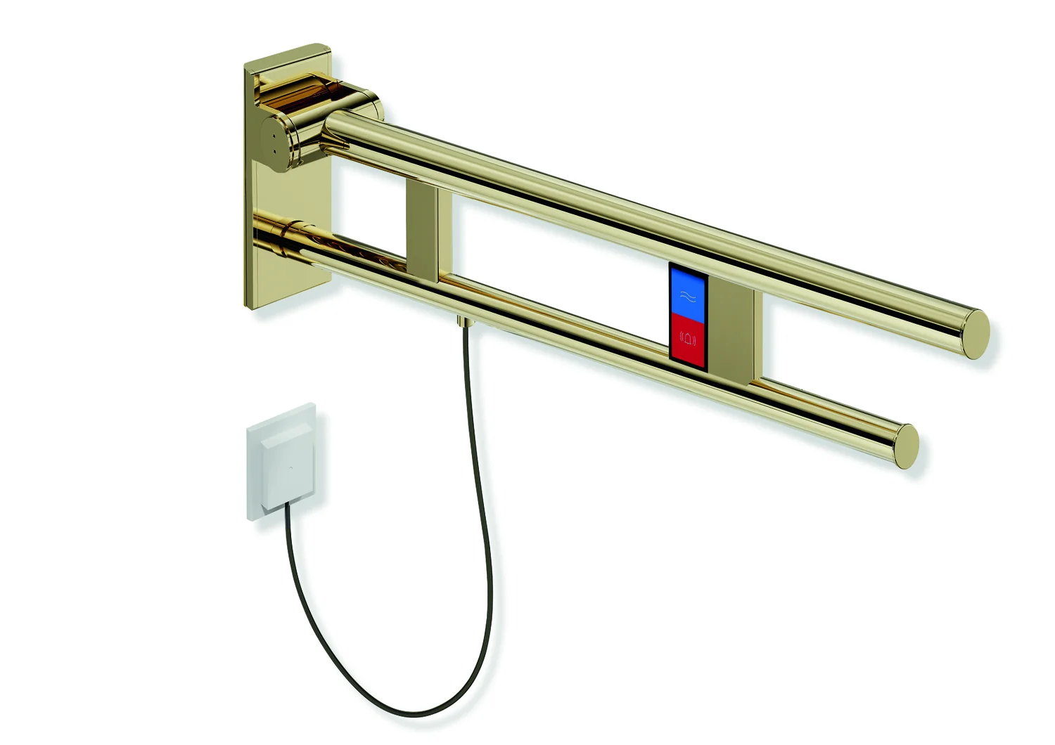 HEWI Stützklappgriff Duo, Design A, Edelstahl PVD, 700 mm Ausladung, links
