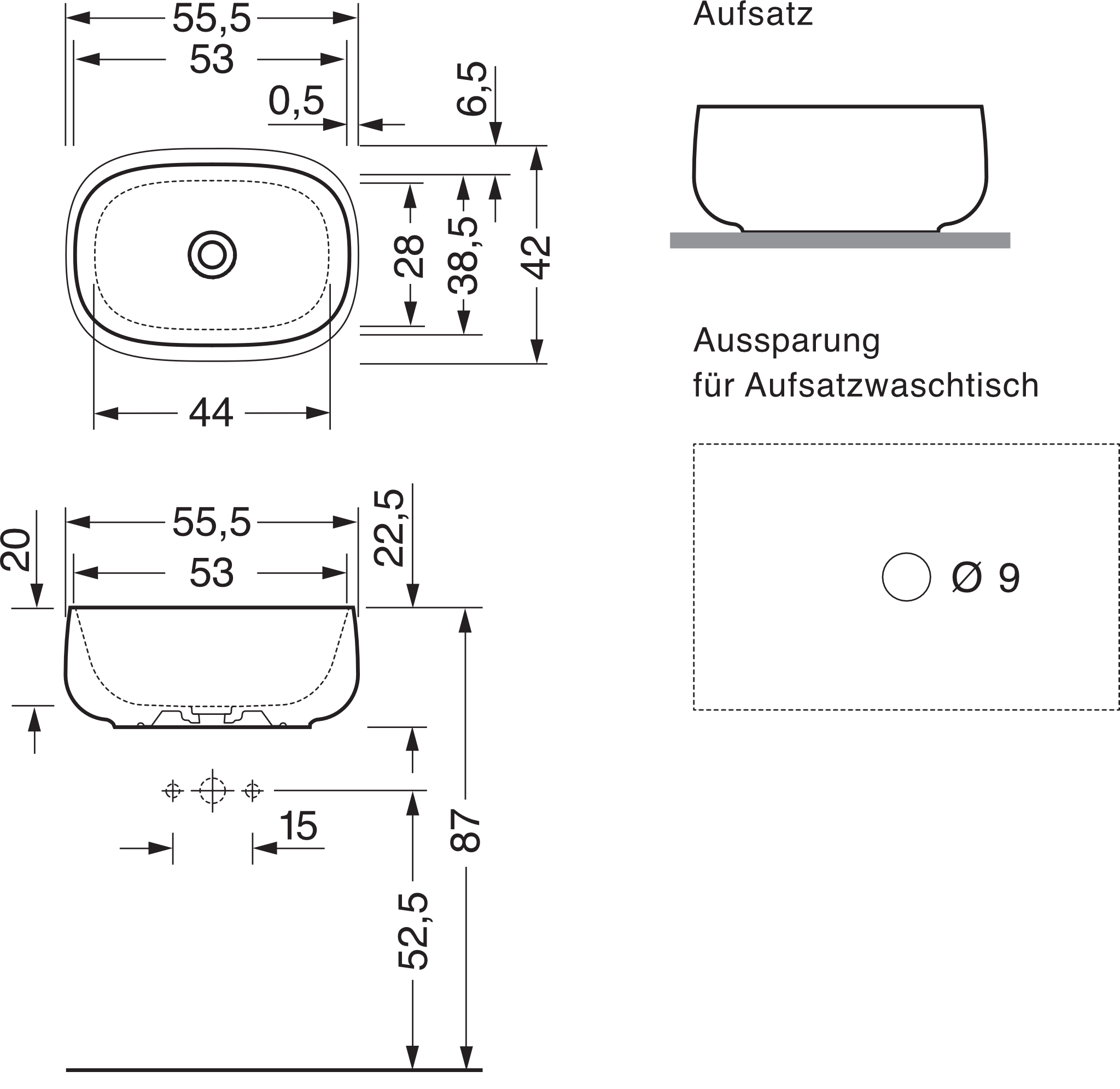 repaBAD Aufsatzwaschtisch „Seed“ 555 × 420 × 225 mm in Schwarz Matt