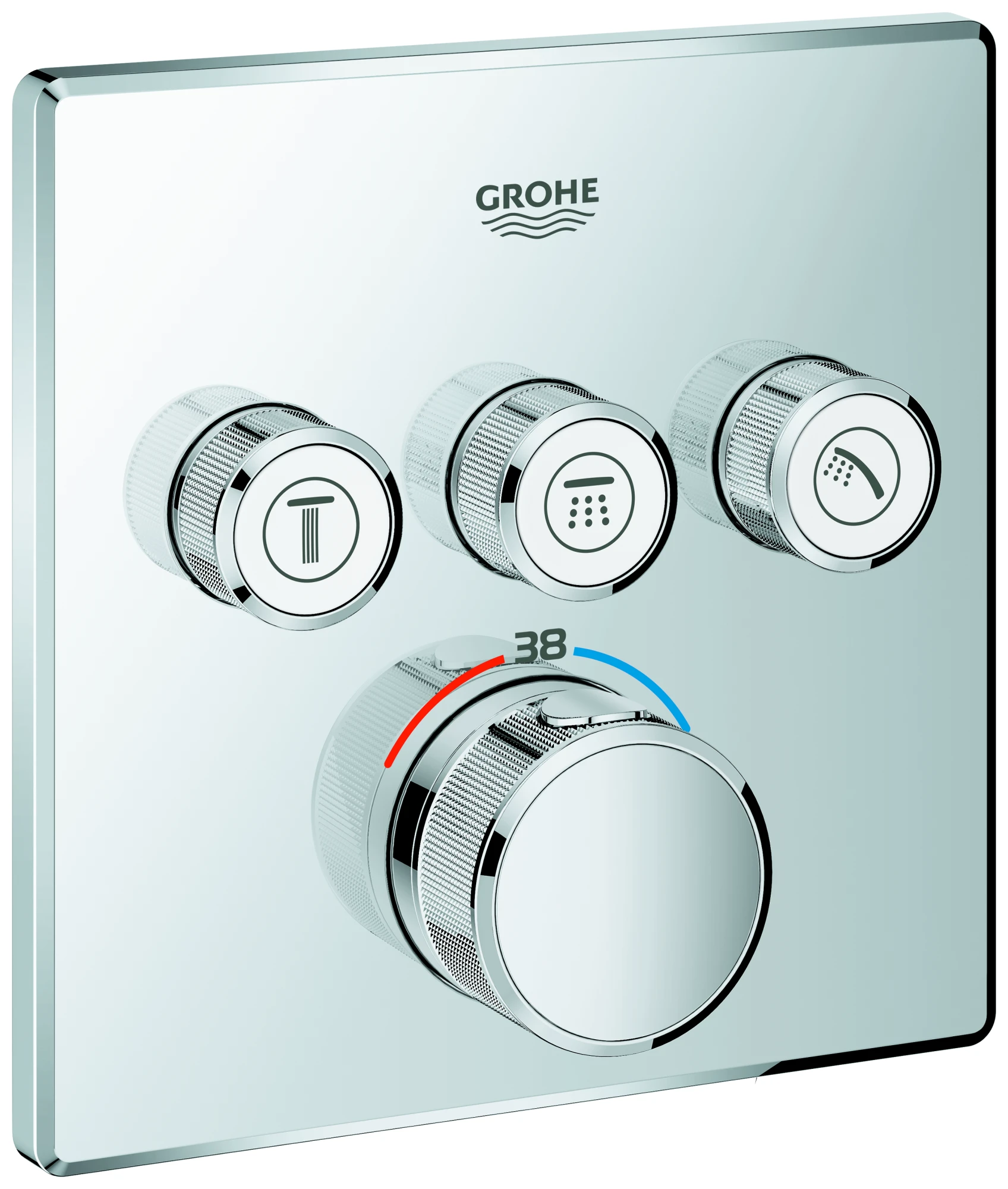 Thermostat Grohtherm SmartControl 29126, mit 3 Absperrventilen und integriertem Brausehalter, Fertigmontageset für Rapido SmartBox, Wandrosette eckig, chrom