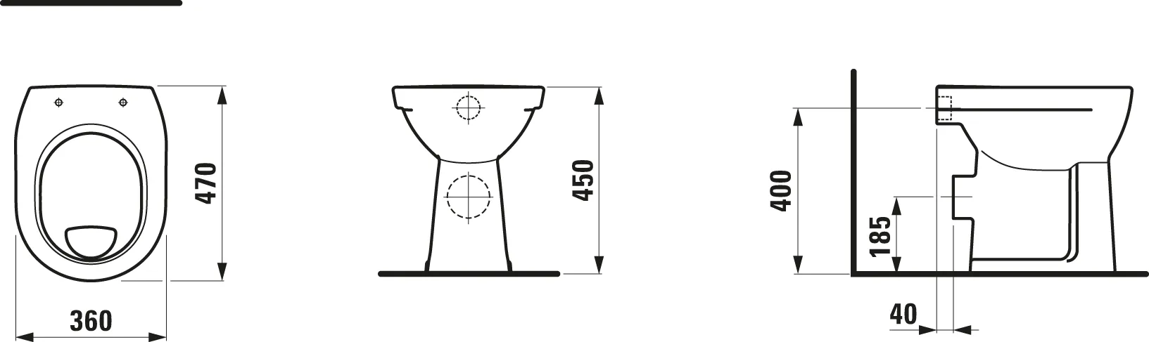 Laufen Stand-Flachspül-WC Keramikhöhe 45 cm „Pro“ 360 × 450 × 470 mm in Weiß, Abgang waagerecht Laufen Stand-Flachspül-WC Keramikhöhe 45 cm „Pro“ 360 × 450 × 470 mm in Weiß, Abgang waagerecht