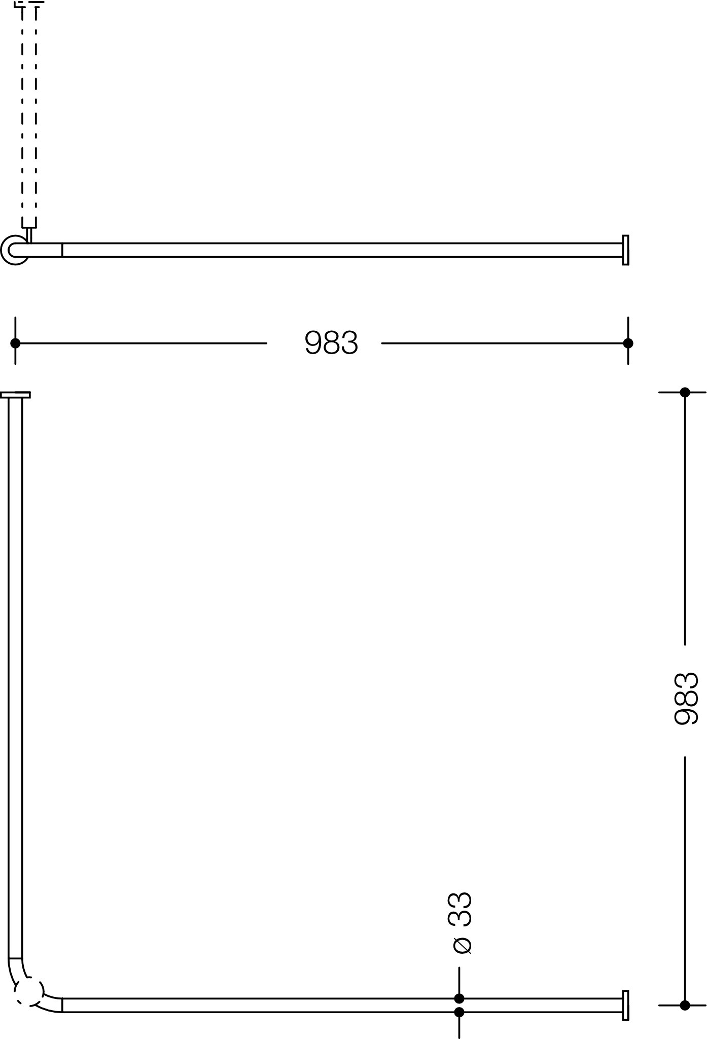 HEWI Duschvorhangstange „Serie 801“ 101,8 × 101,8 cm