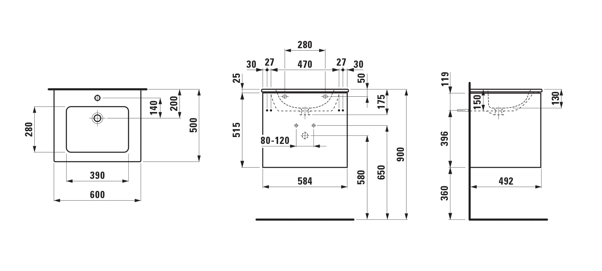 Laufen Badmöbelset inkl. Waschtisch „PRO S“ 600 × 500 × 540 mm