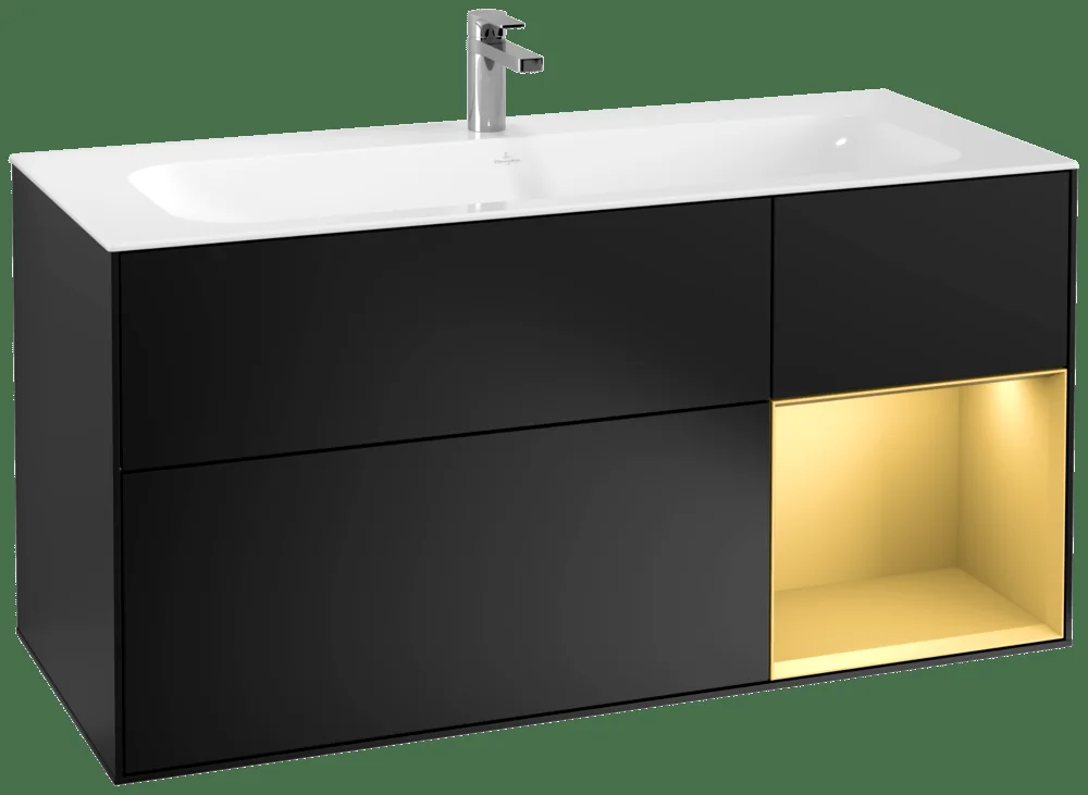Villeroy & Boch Finion Waschbeckenunterschrank F07, 1196x591x498mm, Black Matt Lacquer / Gold Matt Lacquer