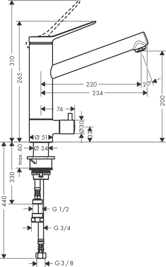 Spültischmischer 200 Zesis M33 Geräteabsperrventil 1jet CoolStart chrom