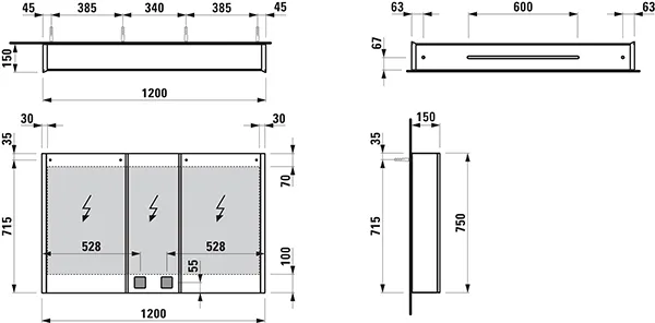 Laufen Spiegelschrank FRAME 25 LED-Beleuchtung vertikal Sensor-Schalter Ambiente Licht 1200x750x150 3 Türen weiß Laufen Spiegelschrank FRAME 25 LED-Beleuchtung vertikal Sensor-Schalter Ambiente Licht 1200x750x150 3 Türen weiß
