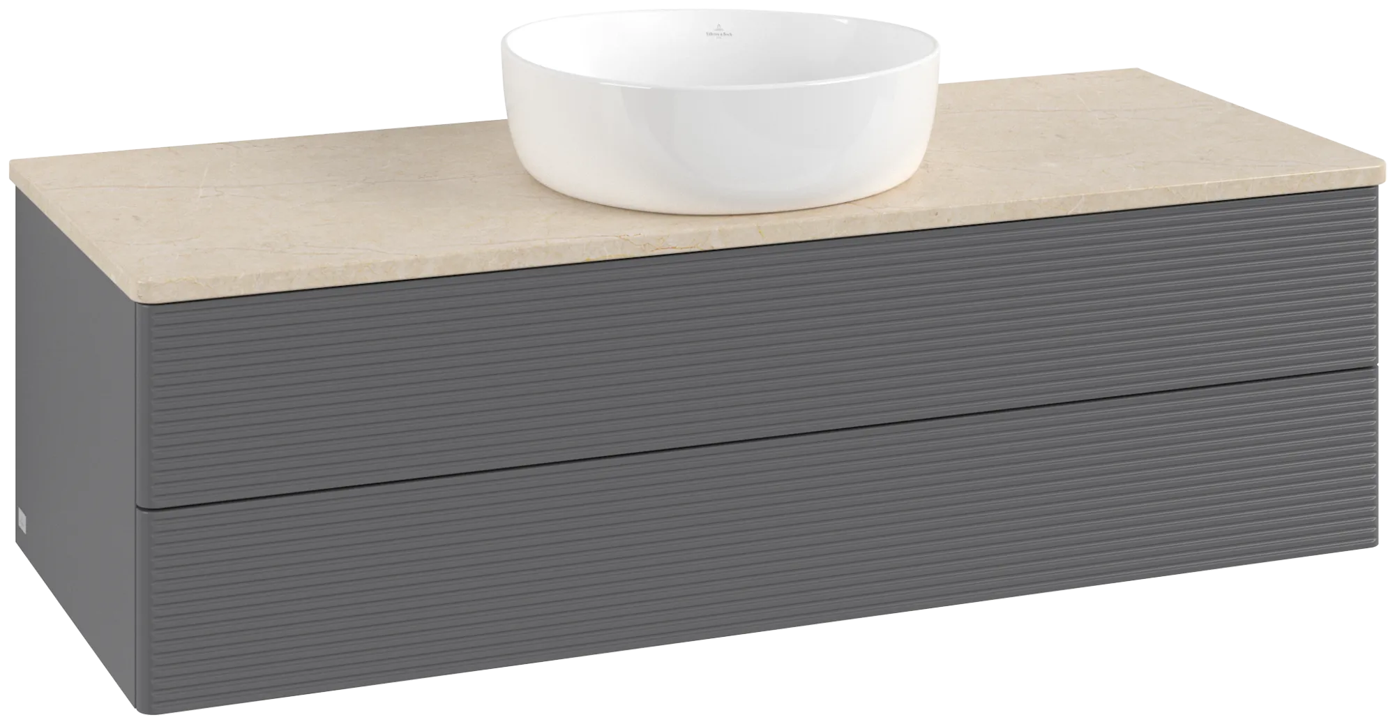 Villeroy & Boch Waschtischunterschrank „Antao“ 1200 × 360 × 500 mm Anthracite Matt Lacquer, für Becken mittig, ohne Beleuchtung Villeroy & Boch Waschtischunterschrank „Antao“ 1200 × 360 × 500 mm Anthracite Matt Lacquer, für Becken mittig, ohne Beleuchtung