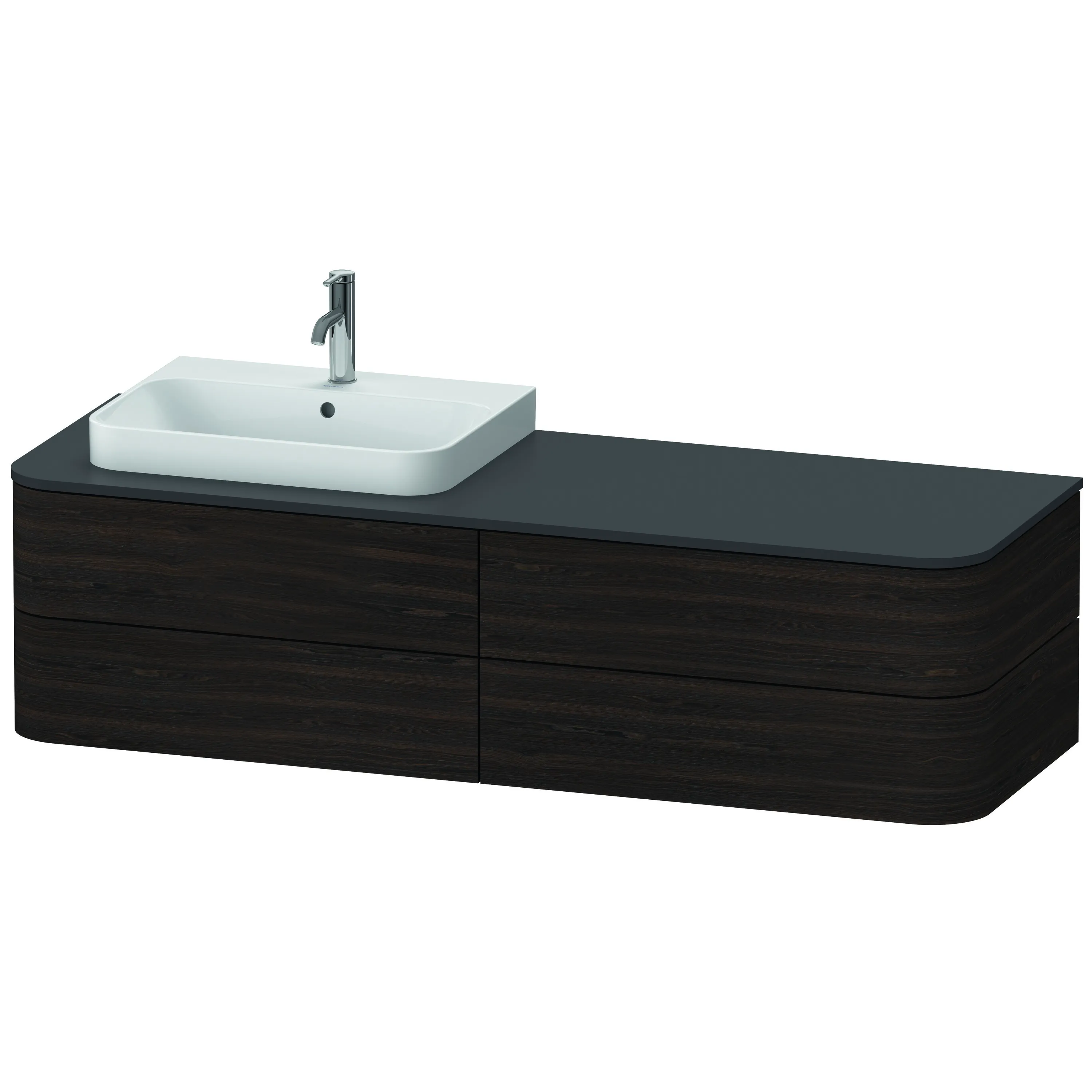 Duravit Waschtischunterschrank wandhängend „Happy D.2 Plus“ 160 × 40,8 × 55 cm Nussbaum gebürstet, links
