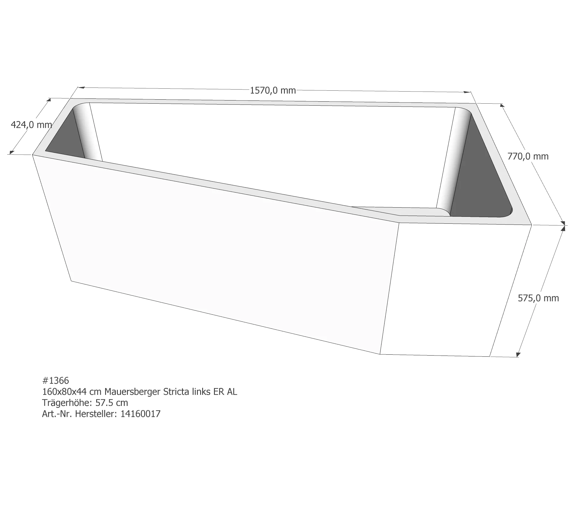 Badewannenträger für Mauersberger Stricta 160/80 links links 160 × 80 × 44 cm Badewannenträger für Mauersberger Stricta 160/80 links links 160 × 80 × 44 cm