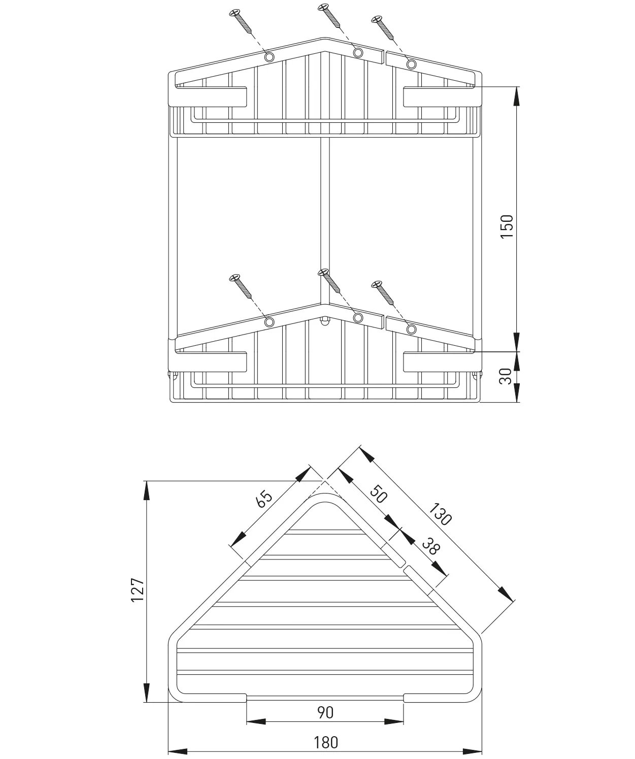 ASW Eck-Korb, Befestigung sichtbar 180 × 120 × 180 mm