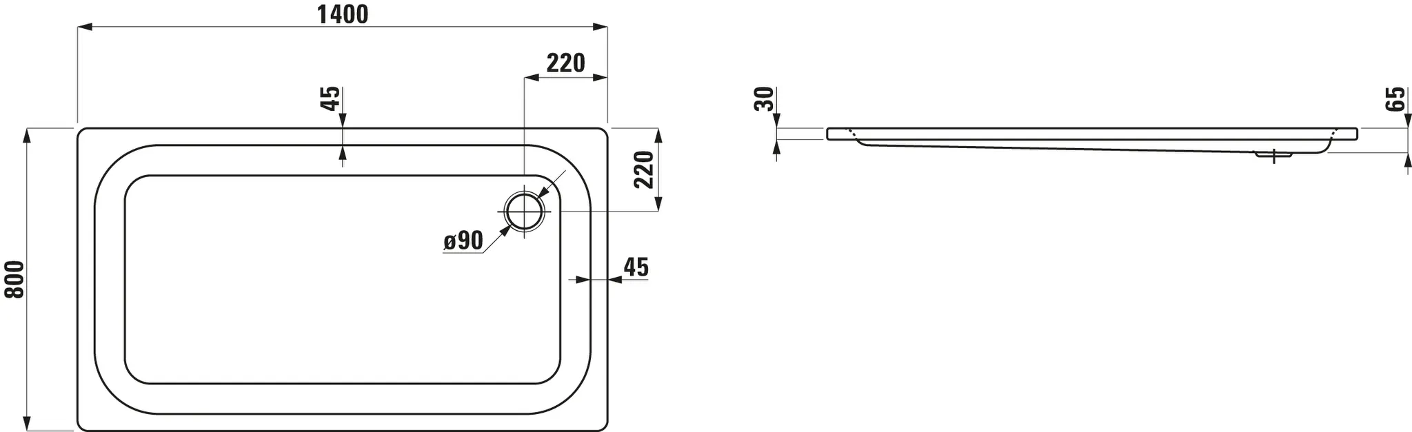 Laufen Duschwanne PLATINA 800x1400x65, Stahl, ohne Antislip, weiß Laufen Duschwanne PLATINA 800x1400x65, Stahl, ohne Antislip, weiß