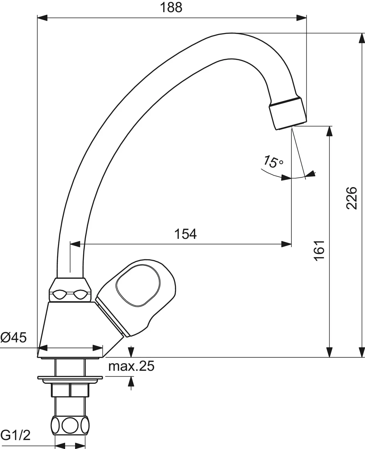 Standventil Alpha, Ausladung 154mm, Chrom Standventil Alpha, Ausladung 154mm, Chrom