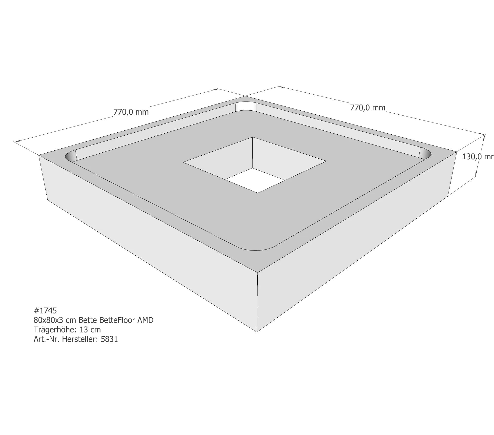 Duschwannenträger für Bette Floor 80 × 80 × 3 cm