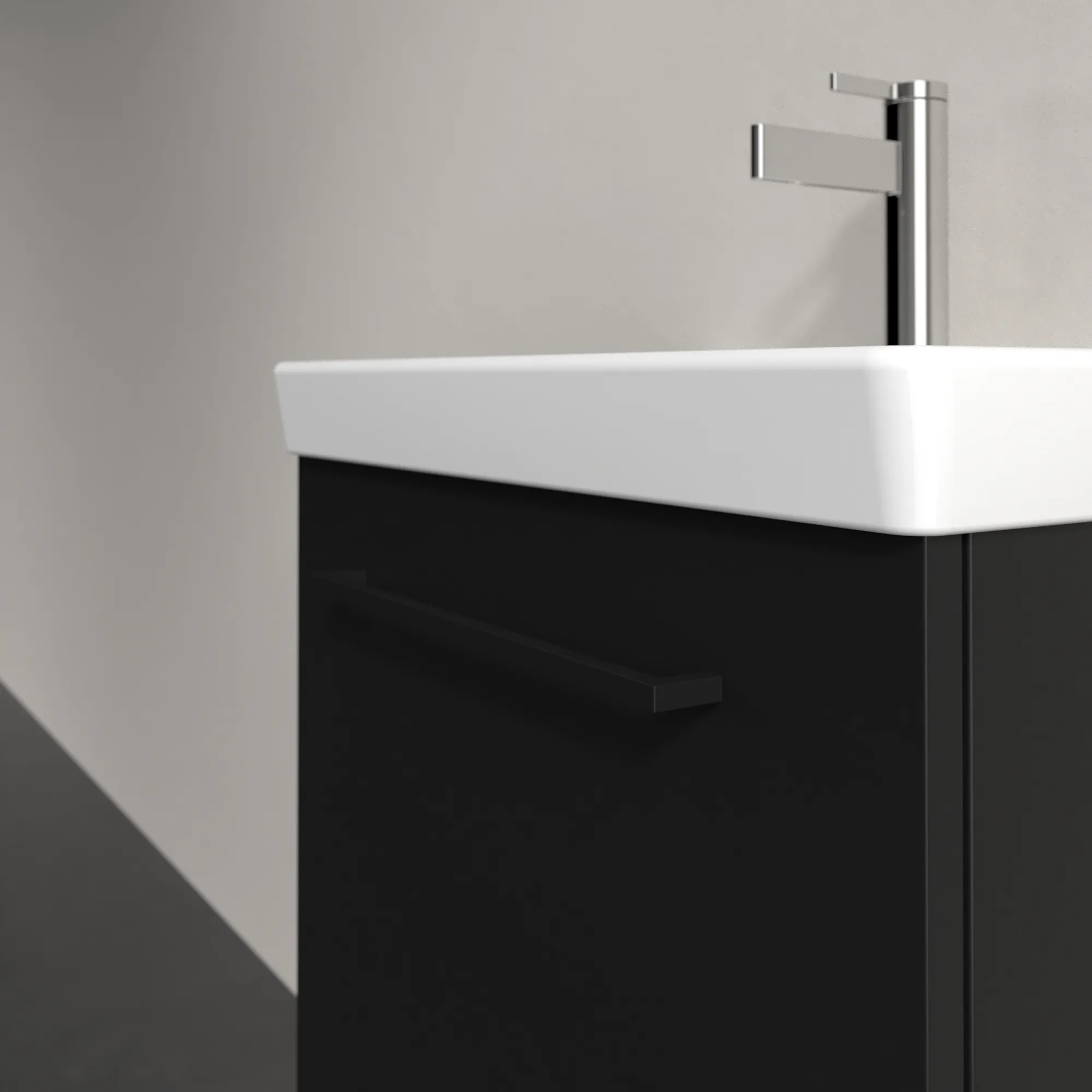 Villeroy & Boch Waschtischunterschrank mit Tür „Avento“ für Schrankwaschtisch 530 × 514 × 352 mm Volcano Black, Anschlag rechts, Soft Closing, 1 Tür