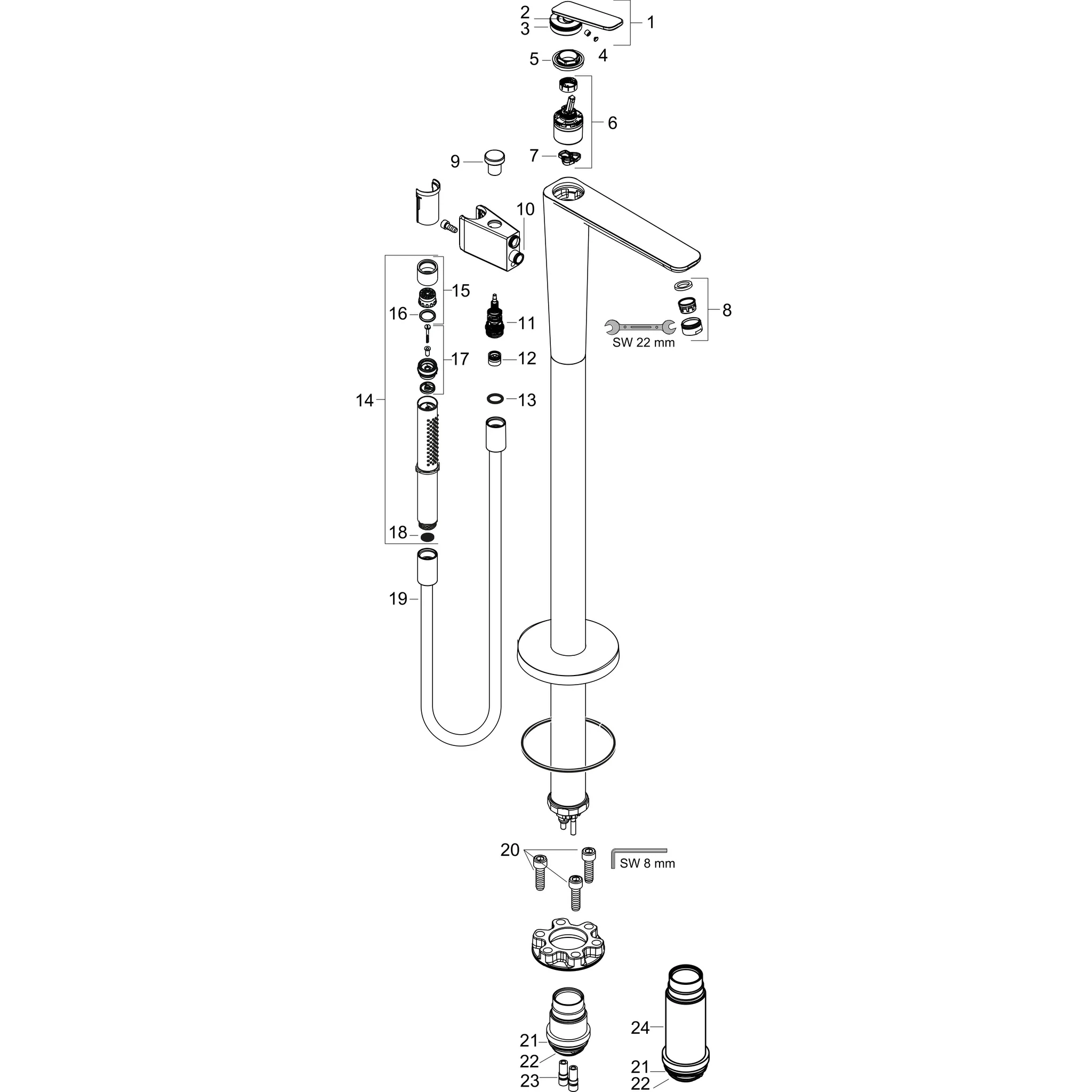 Hansgrohe AXOR Citterio C 3-Loch Wannenarmatur Unterputz, Chrom, Ausladung 222 mm, Normalstrahl, max. Durchfluss 20 l/min