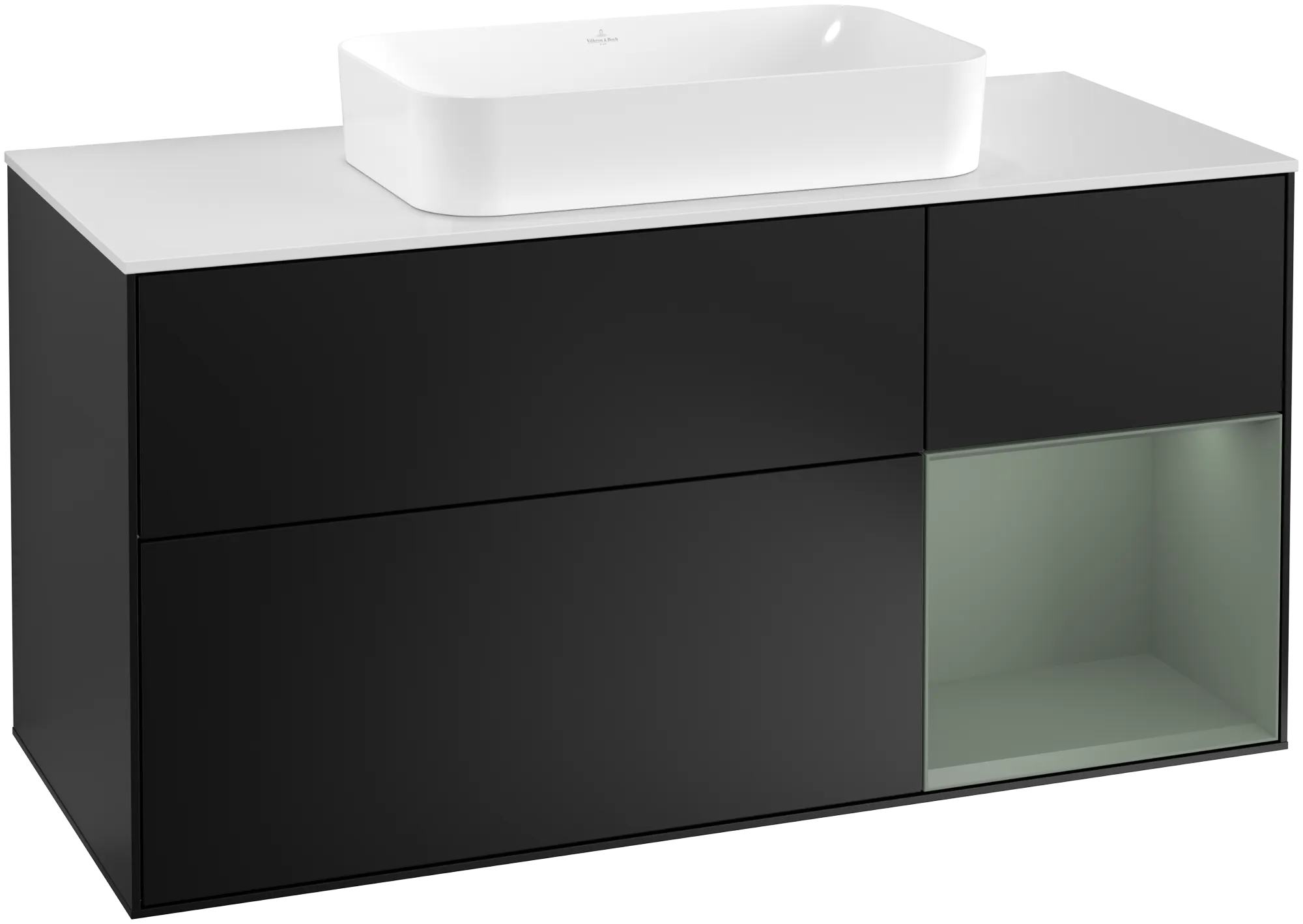 Villeroy & Boch Finion Waschbeckenunterschrank G30, 1200x603x501mm, Black Matt Lacquer / Olive Matt Lacquer / Glass White Matt
