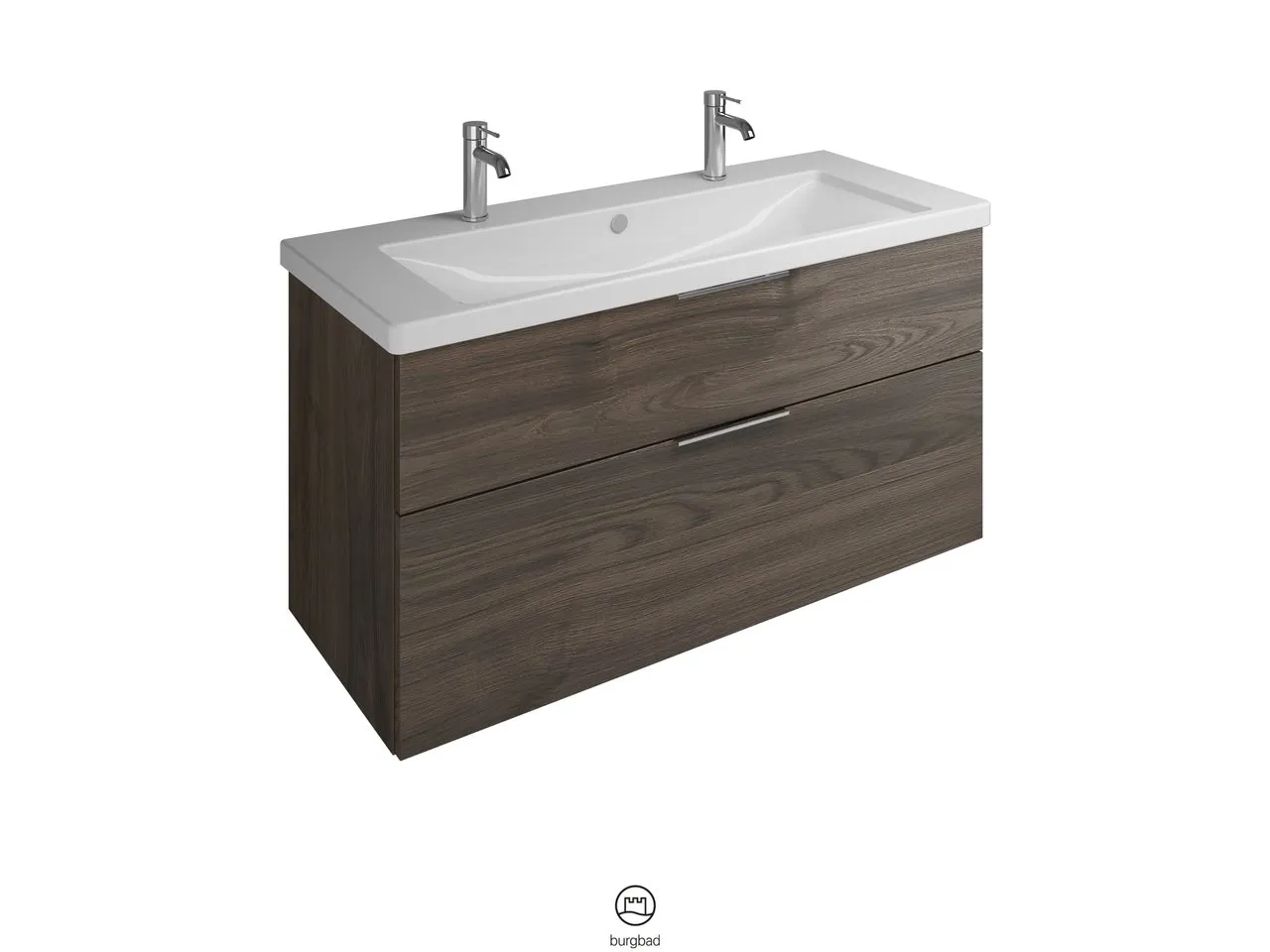 burgbad Badmöbelset Keramik-Waschtisch inkl. Waschtischunterschrank „Eqio“ 123 × 64,5 × 49 cm Griffleiste, Chrom, in Eiche Dekor Klassik burgbad Badmöbelset Keramik-Waschtisch inkl. Waschtischunterschrank „Eqio“ 123 × 64,5 × 49 cm Griffleiste, Chrom, in Eiche Dekor Klassik