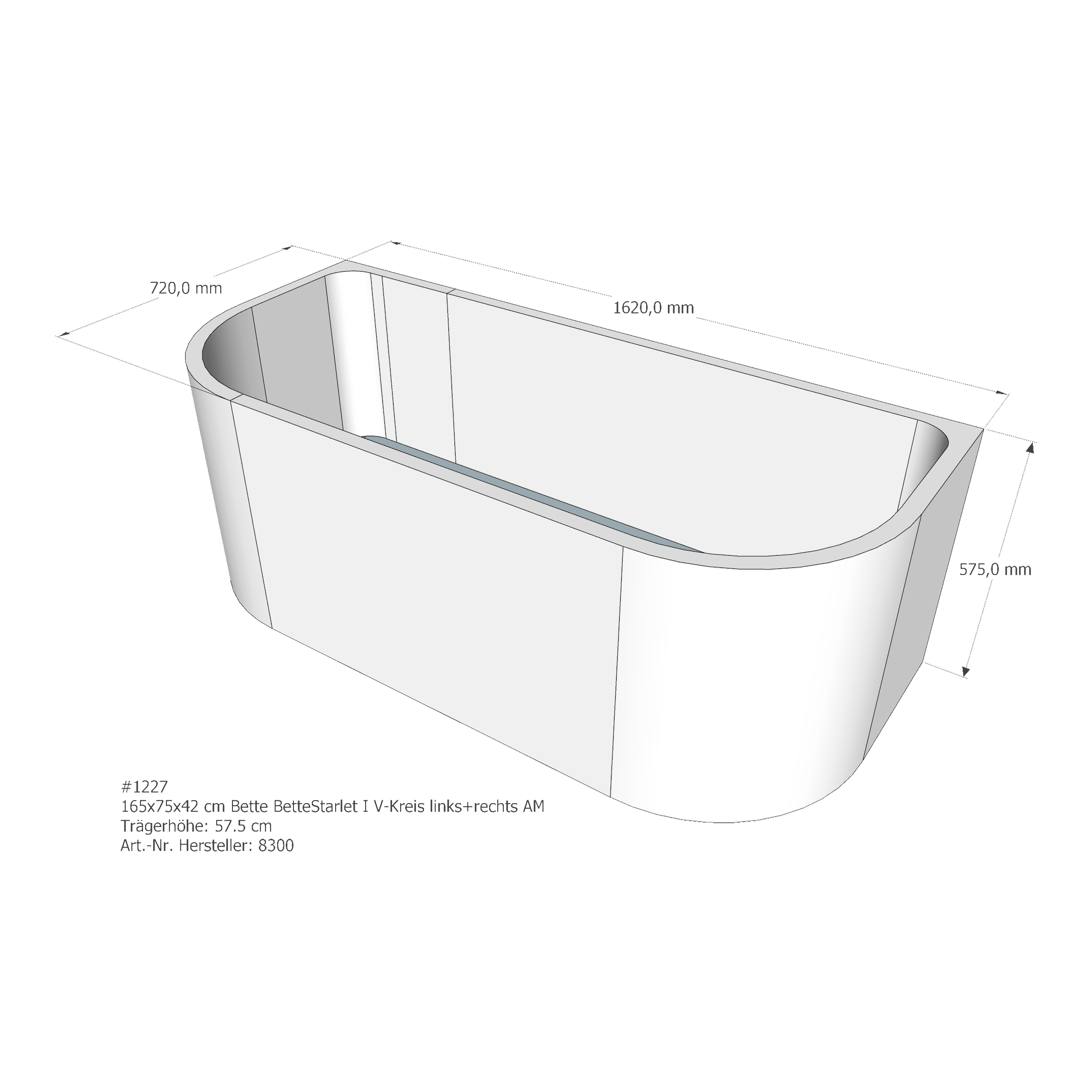 Badewannenträger für Bette Starlet I links 165 × 75 × 42 cm Ausführung: rechts / Breite: 75 cm / Länge: 165 cm Badewannenträger für Bette Starlet I links 165 × 75 × 42 cm Ausführung: rechts / Breite: 75 cm / Länge: 165 cm