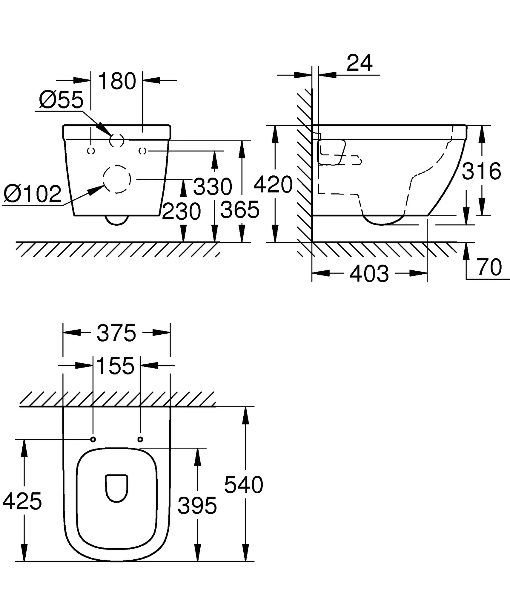 Grohe Wand-Tiefspül-WC Basic Euro Keramik 39538, Unterputz-Spülkasten, Abgang waagerecht, spülrandlos, alpinweiß Grohe Wand-Tiefspül-WC Basic Euro Keramik 39538, Unterputz-Spülkasten, Abgang waagerecht, spülrandlos, alpinweiß