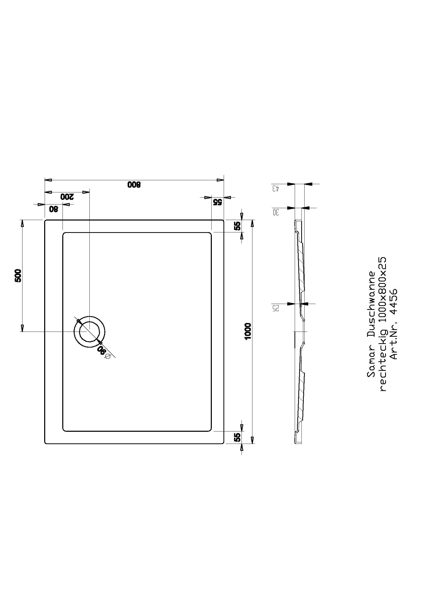 Hoesch rechteck Duschwanne „Samar“ 100 × 80 cm in 
