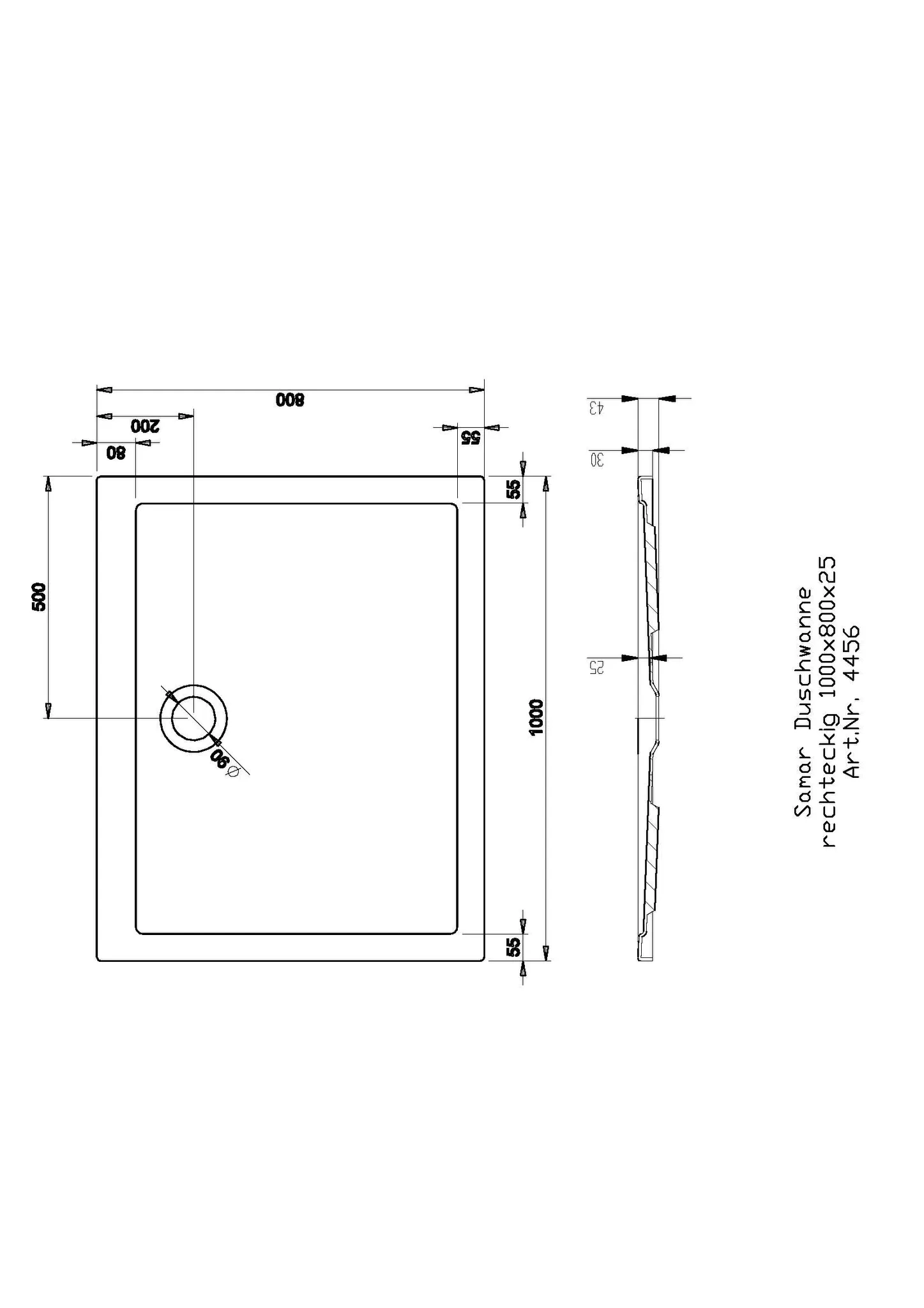 Hoesch rechteck Duschwanne „Samar“ 1000 × 800 mm