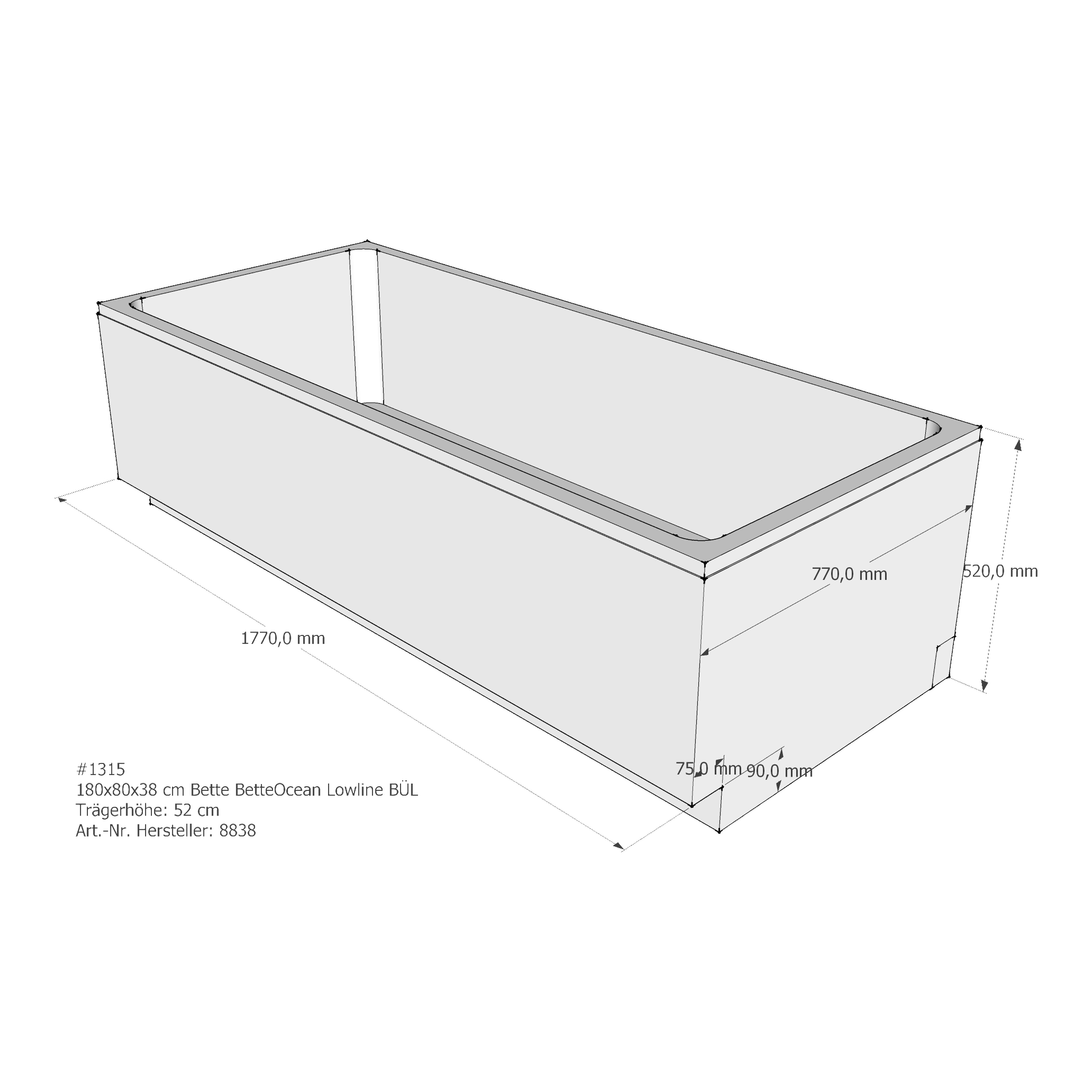 Badewannenträger für Bette Ocean Lowline 180 × 80 × 38 cm Badewannenträger für Bette Ocean Lowline 180 × 80 × 38 cm