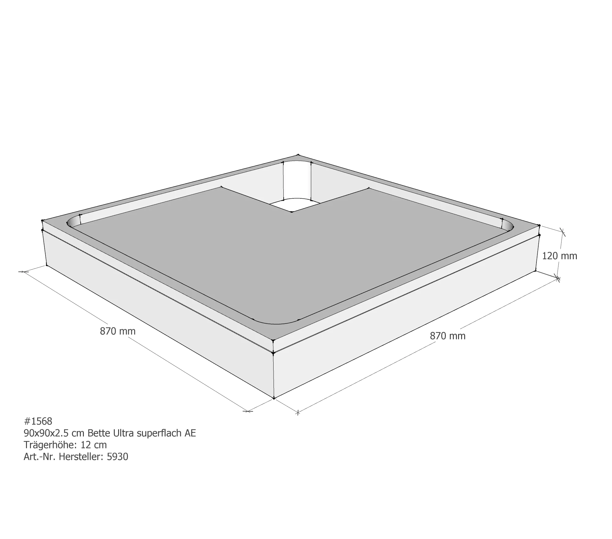 Duschwannenträger für Bette Ultra (superflach) 90 × 90 × 2,5 cm Breite: 90 cm / Länge: 90 cm Duschwannenträger für Bette Ultra (superflach) 90 × 90 × 2,5 cm Breite: 90 cm / Länge: 90 cm