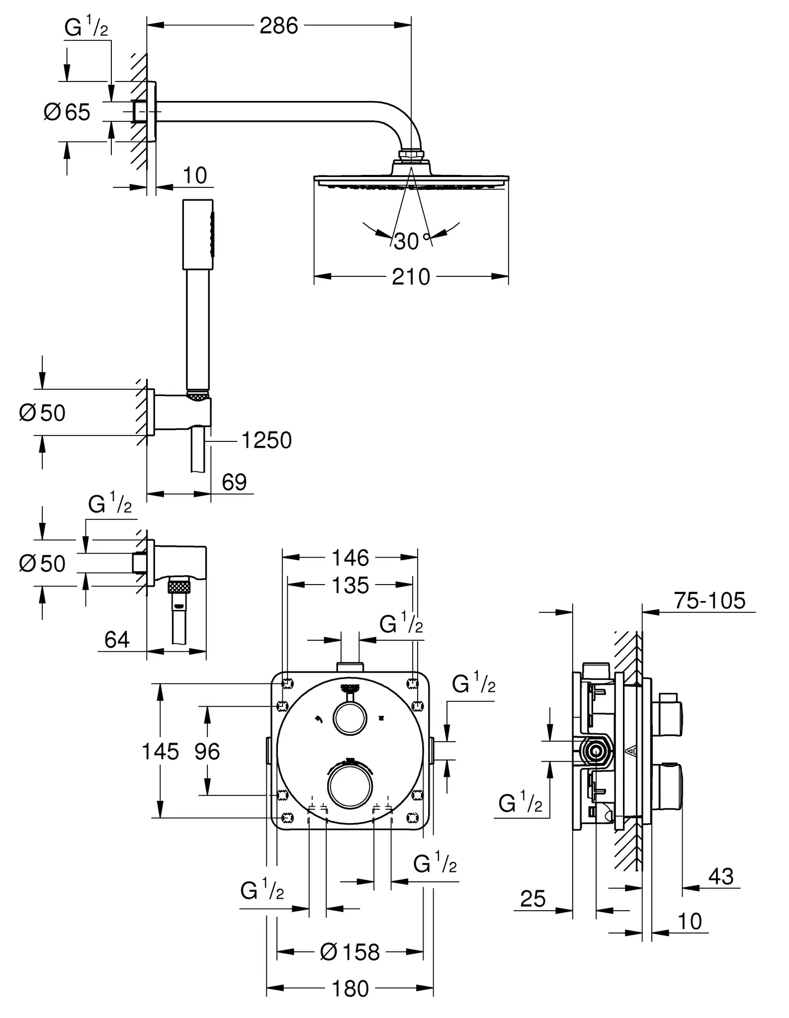 Duschsystem Unterputz Grohtherm 34732, mit Grohtherm Thermostat mit integrierter 2-Wege-Umstellung, Rainshower Cosmopolitan 210 Metall-Kopfbrause, runde Rosette, chrom Duschsystem Unterputz Grohtherm 34732, mit Grohtherm Thermostat mit integrierter 2-Wege-Umstellung, Rainshower Cosmopolitan 210 Metall-Kopfbrause, runde Rosette, chrom