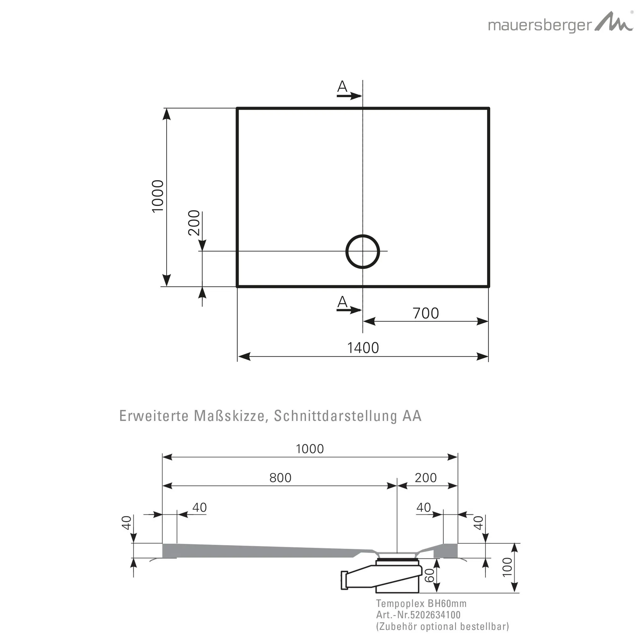 Mauersberger davisi Acryl-Duschflächen-Block 140⁄100