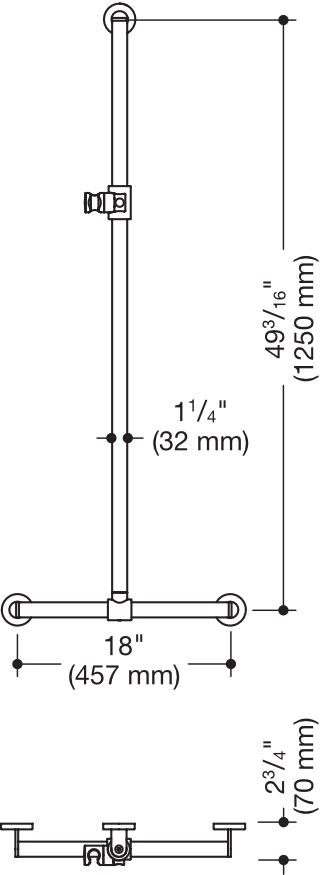 Duschhdl., d:32/32, A1=1250mm, W1=457mm, chrom signalweiß