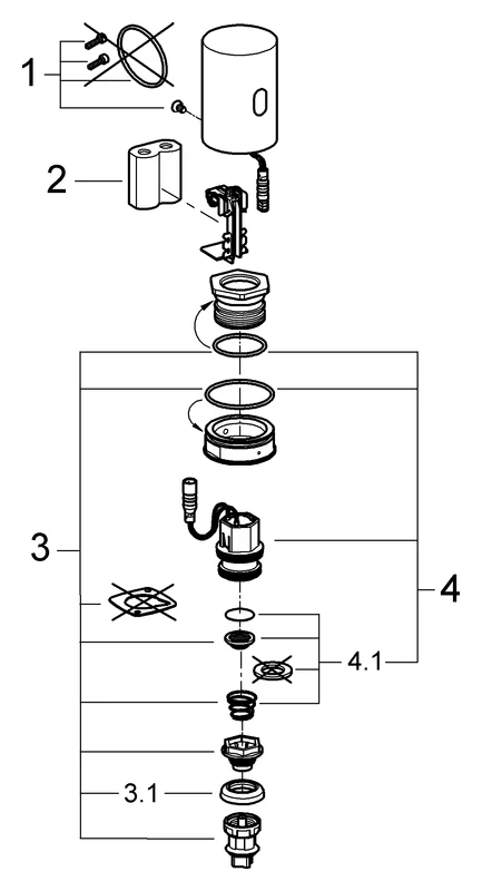 Umrüsteinheit Tectron 37428, DN15, für Urinal-Spüler 37 339 000 und Varianten, 6 V Lithium-Batterie, Typ CR-P2, chrom