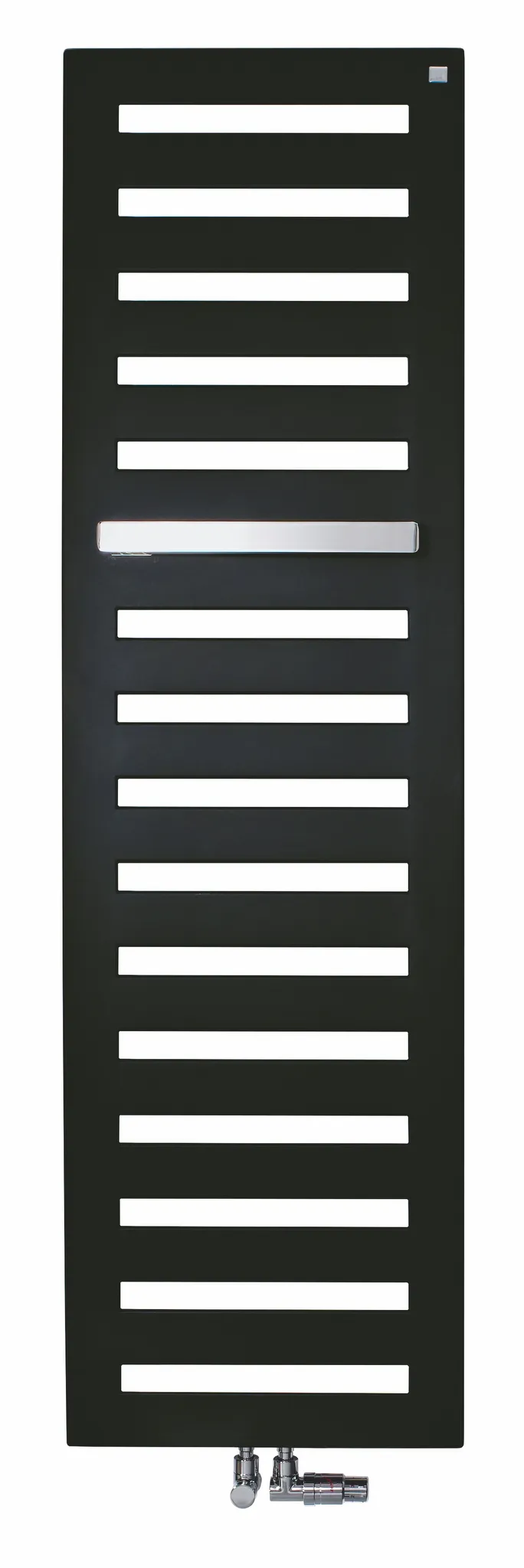 Zehnder Design-Heizkörper „Metropolitan Bar“ für Warmwasser-Zentralheizung mit 50 mm-Mittelanschluss und integriertem Thermostat „Completto“ 50 × 122,5 cm in White Aluminium (glänzend)