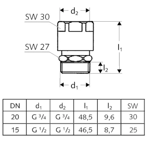 Rohrbelüfter, Durchflussform, Bauform C, Max. Betriebsdruck: 10 bar, DN 20 G 3/4 AG, DN 20 G 3/4 IG, chrom Rohrbelüfter, Durchflussform, Bauform C, Max. Betriebsdruck: 10 bar, DN 20 G 3/4 AG, DN 20 G 3/4 IG, chrom
