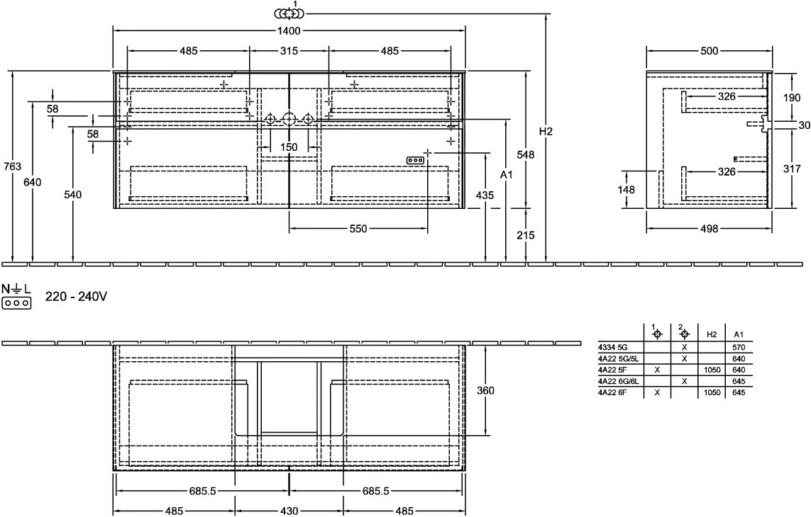 Villeroy & Boch Waschbeckenunterschrank Collaro C073B0 Arizona Oak, 1400 x 548 x 500 mm, mit Beleuchtung und SoftClosing