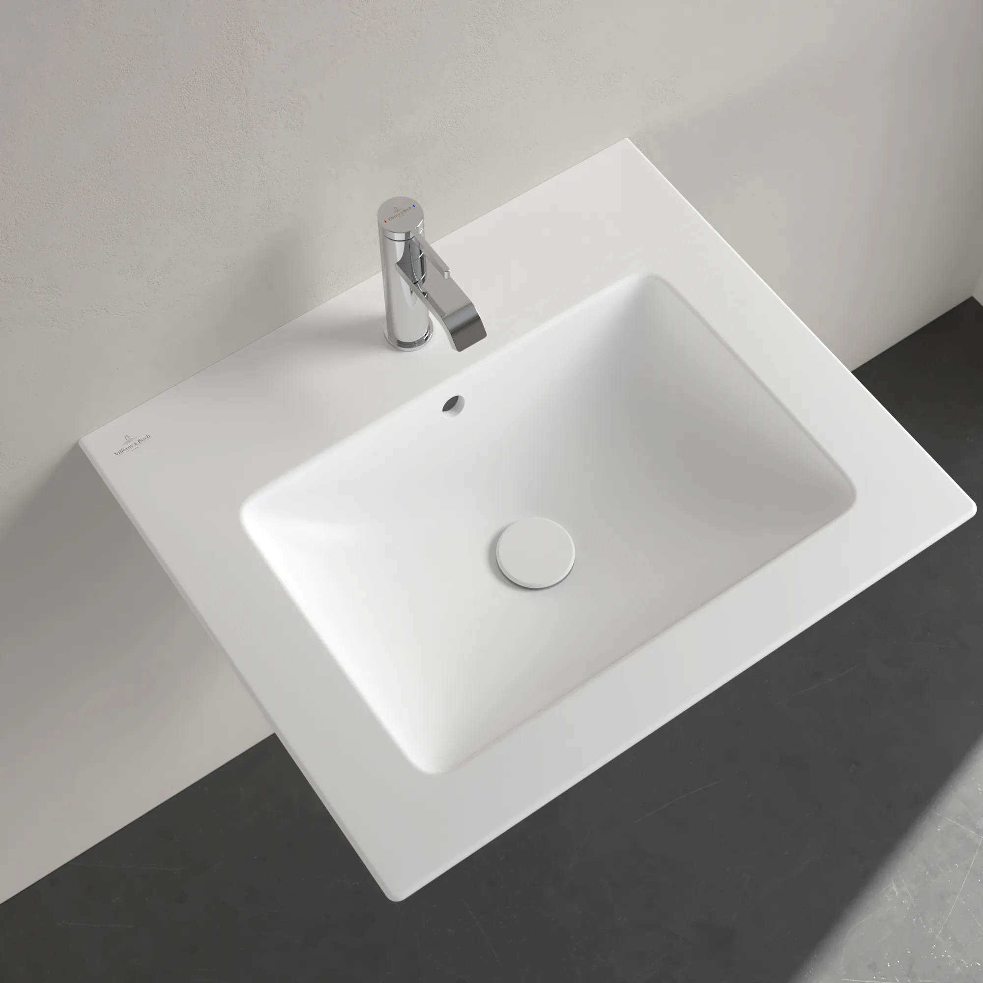 Villeroy & Boch Venticello Waschbecken 4124G6, 600x500x165mm, Stone White CeramicPlus, Wandmontage mit Überlauf, matt, Sanitärkeramik